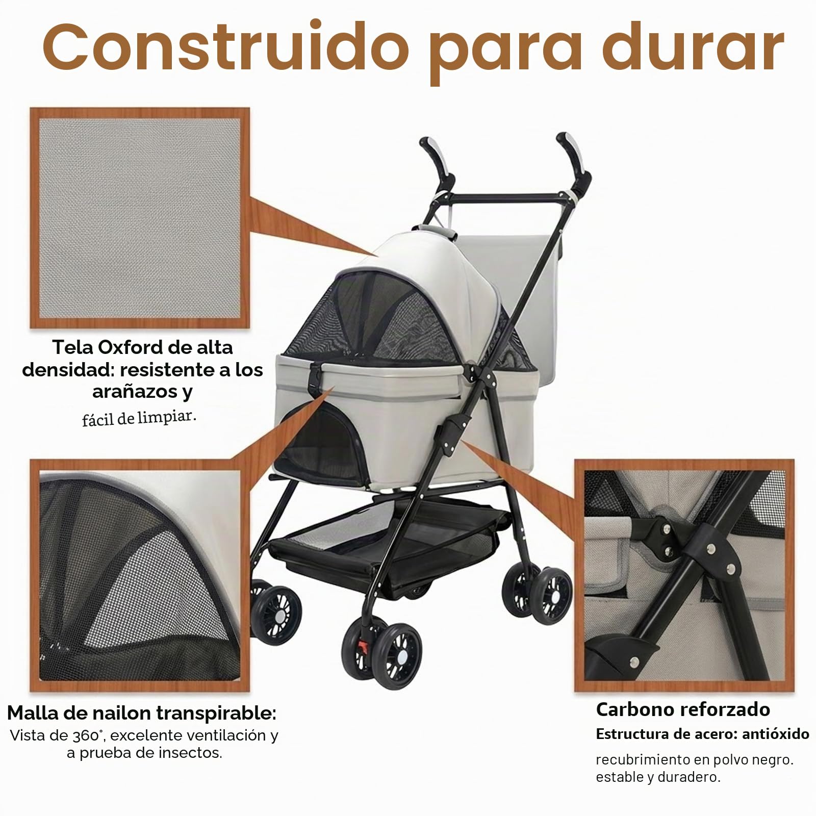 Cochecito para perros plegable hasta 20 kg, 3 en 1 con cesta de almacenamiento extraíble para perros pequeños y gatos, carrito para perros con ruedas giratorias de 360 ° y ventanas de red, cochecito