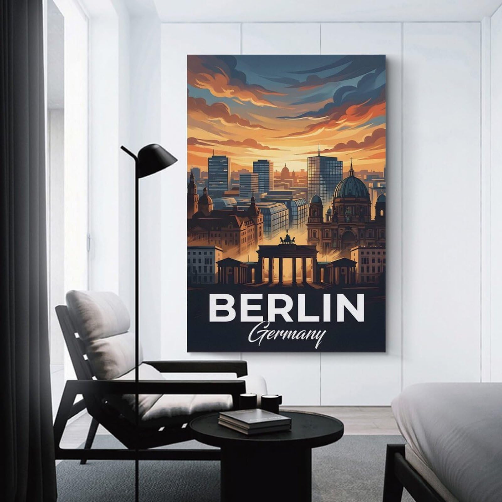 Junmoney Berlin Cityscape at Sunset Hanging Wall Art, 12x18inch(30x45cm), for Living Room, Bedroom, Office Or Hallway, Decorative Artwork with Broad Appeal