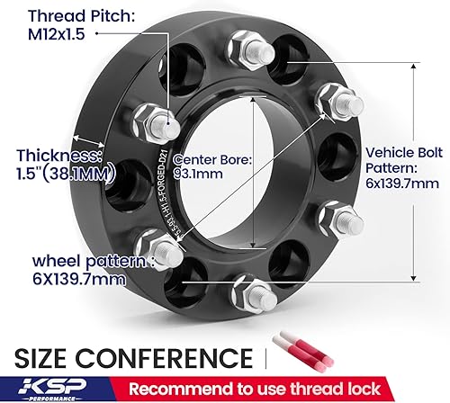 Miniatura 2 de KSP - Espaciadores de rueda Ford Ranger de 1.5 pulgadas, espaciador forjado de 6 x 5.5 con borde de buje compatible con Ranger 2019-2024, Bronco