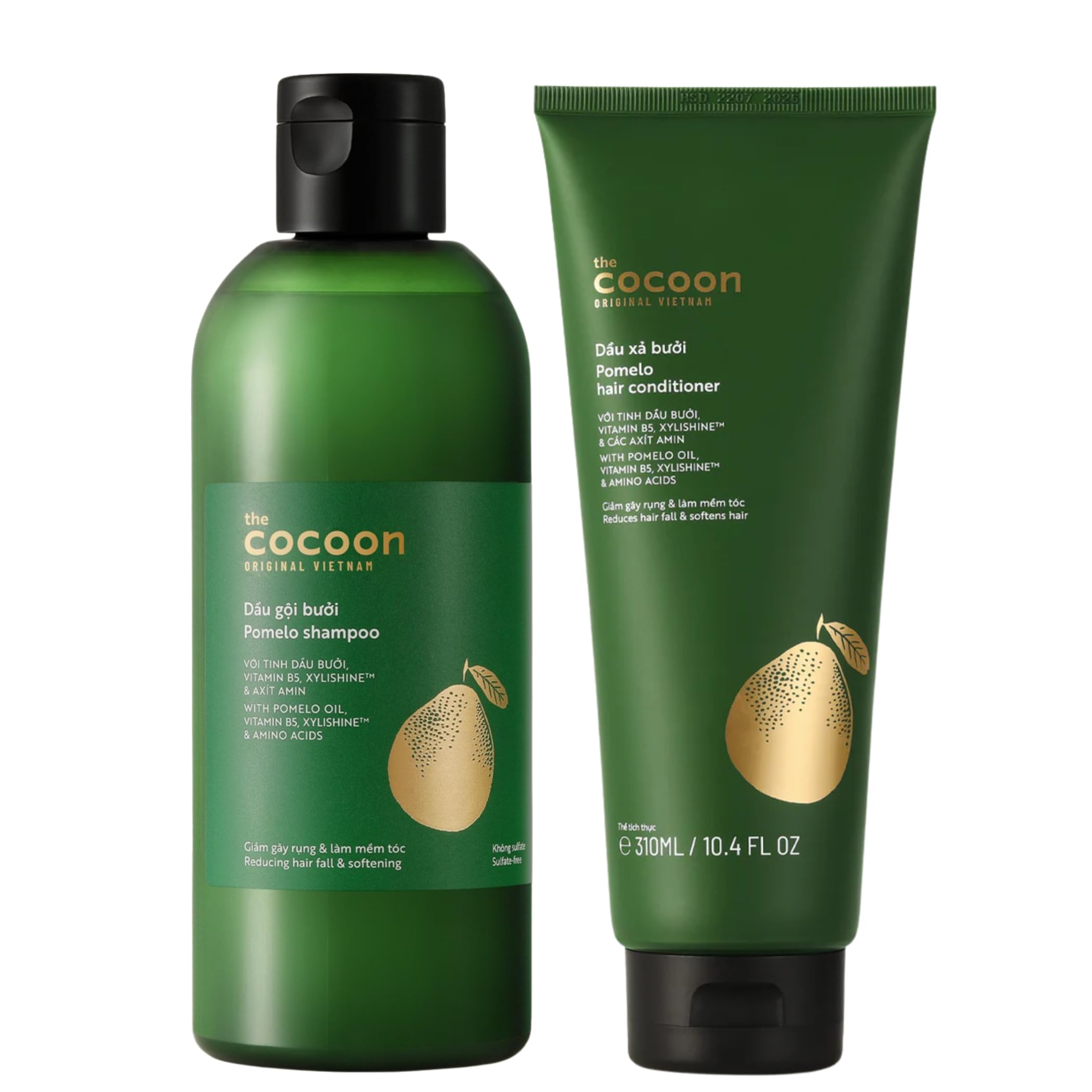 Cocoon Pomelo Shampoo & Conditioner Bundle - Anti Hair Loss, Natural, Sulfate free | For Thinning, Damaged, Color Treated Hair | Reduce Fall & Soften