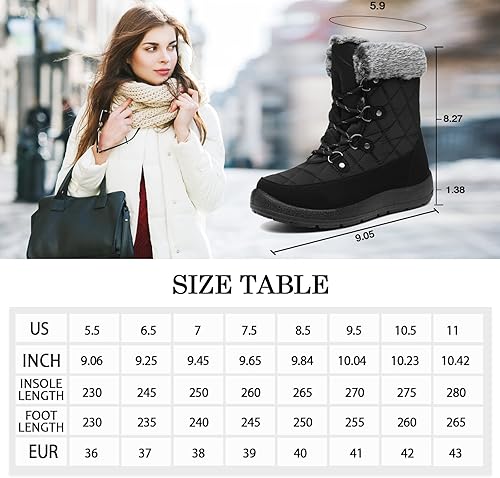 Miniatura 2 de ZEENXIUYA Botas de nieve para mujer, a la moda, cálidas, de invierno, con cordones, gruesas, cálidas, forro polar sintético, para exteriores, botas