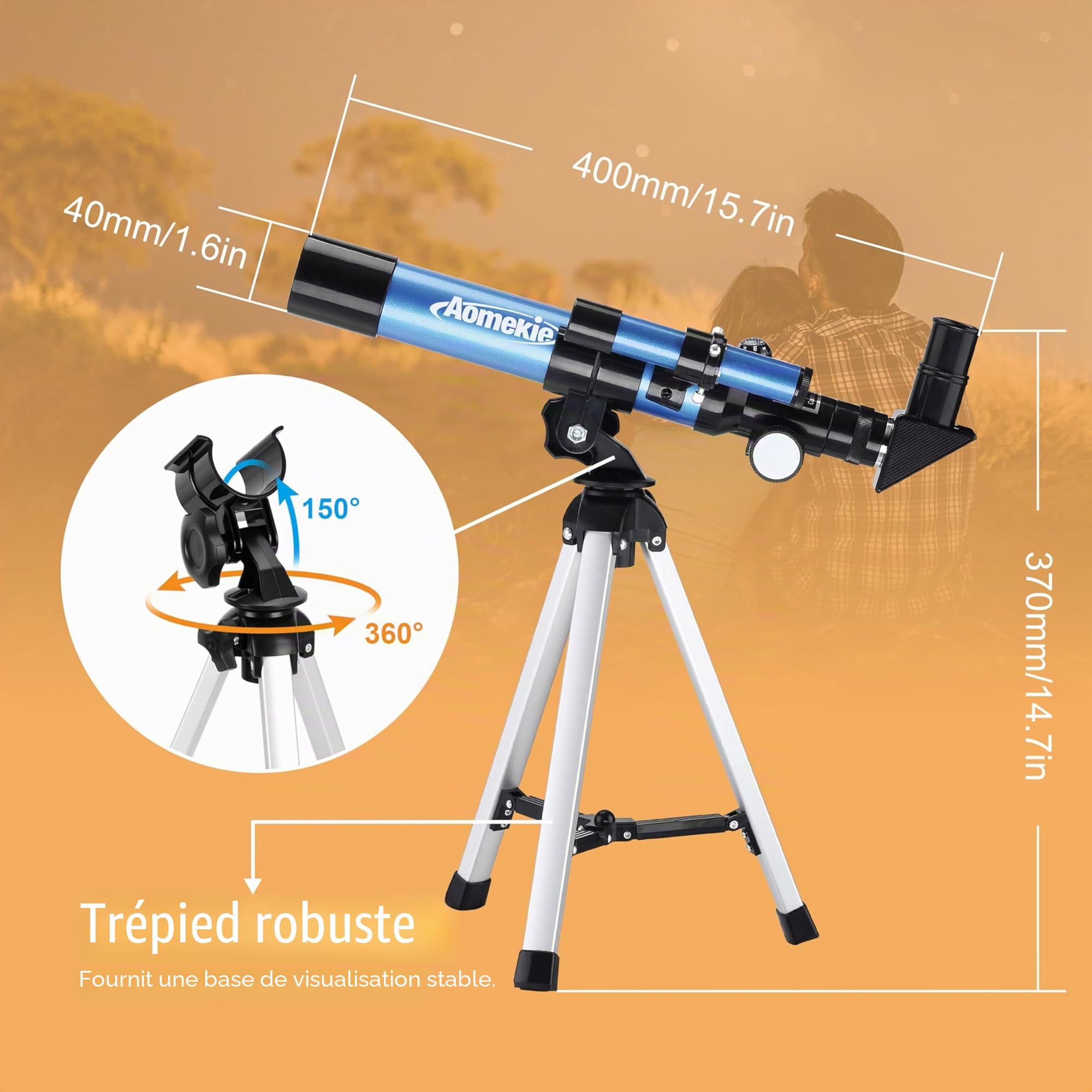 Aomekie Télescope Astronomique Enfant 32X, Trépied de Table Inclus, Cadeau d’Anniversaire & Noël, Idéal pour Cultiver l’Intérêt Astronomique des Débutants