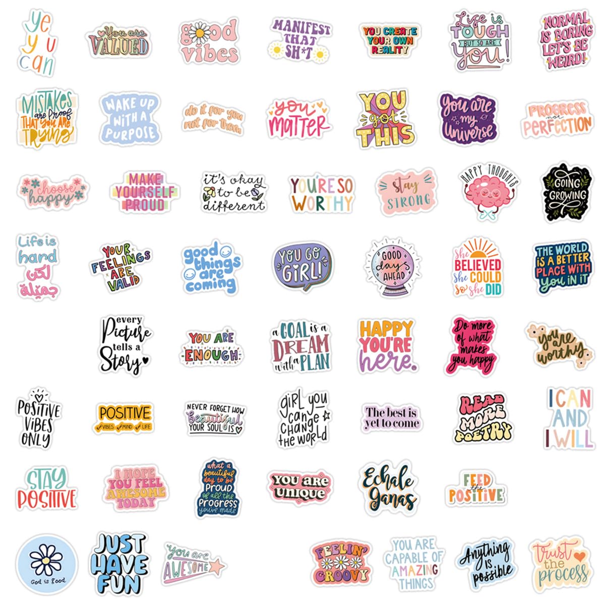 110 Pcs Positivity Scrawl Stickers for Guitar,Bicycle,Laptop,Water Bottles,Skateboard,Computer,Incentive Phrase Cute Style Stickers Waterproof Vinyl,Graffiti Decoration for Girls Boys Children Teens - Image 3