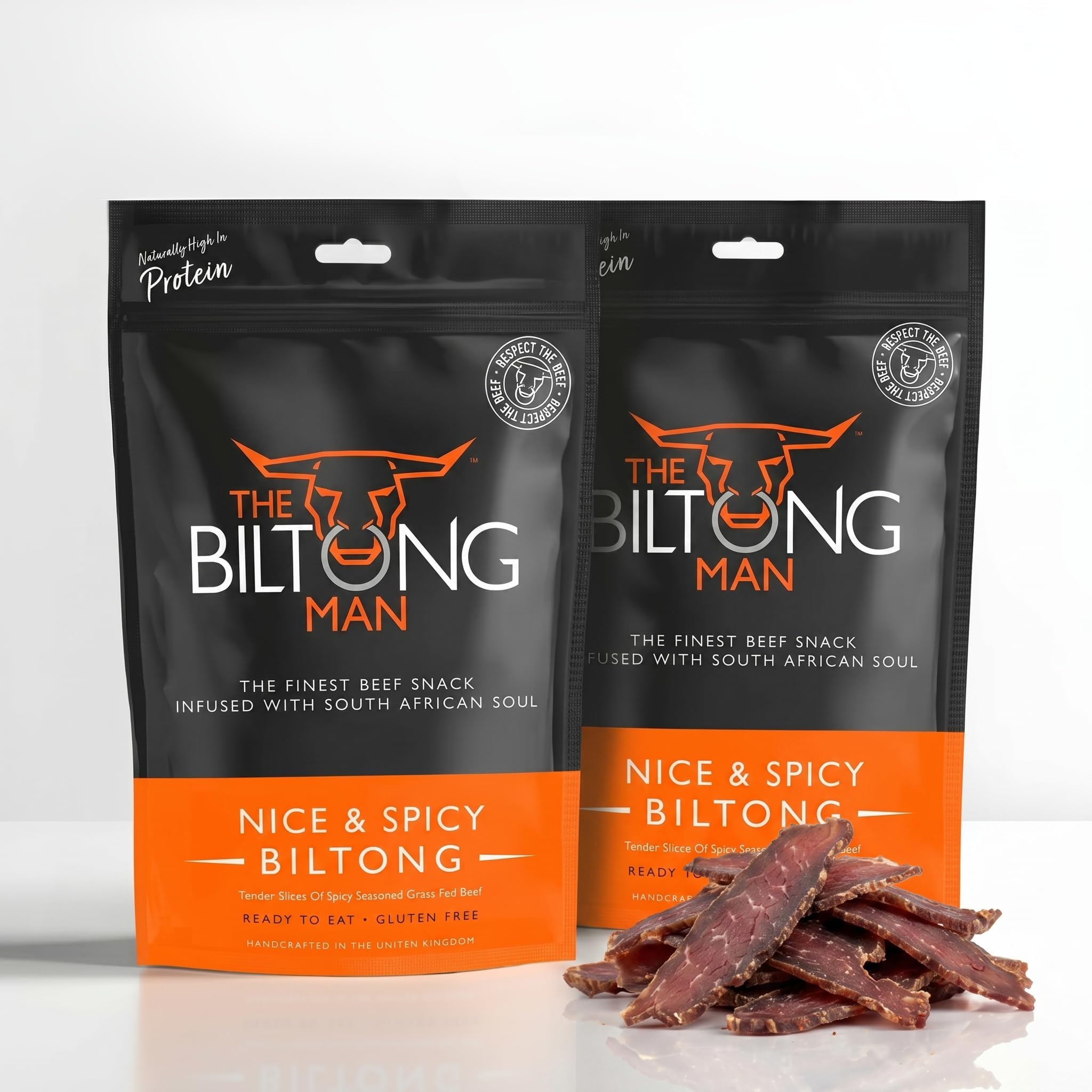 The Biltong Man Nice ’n’ Spicy Beef Biltong - High-Protein Dried Beef Snack, 1000g (2 x 500g)