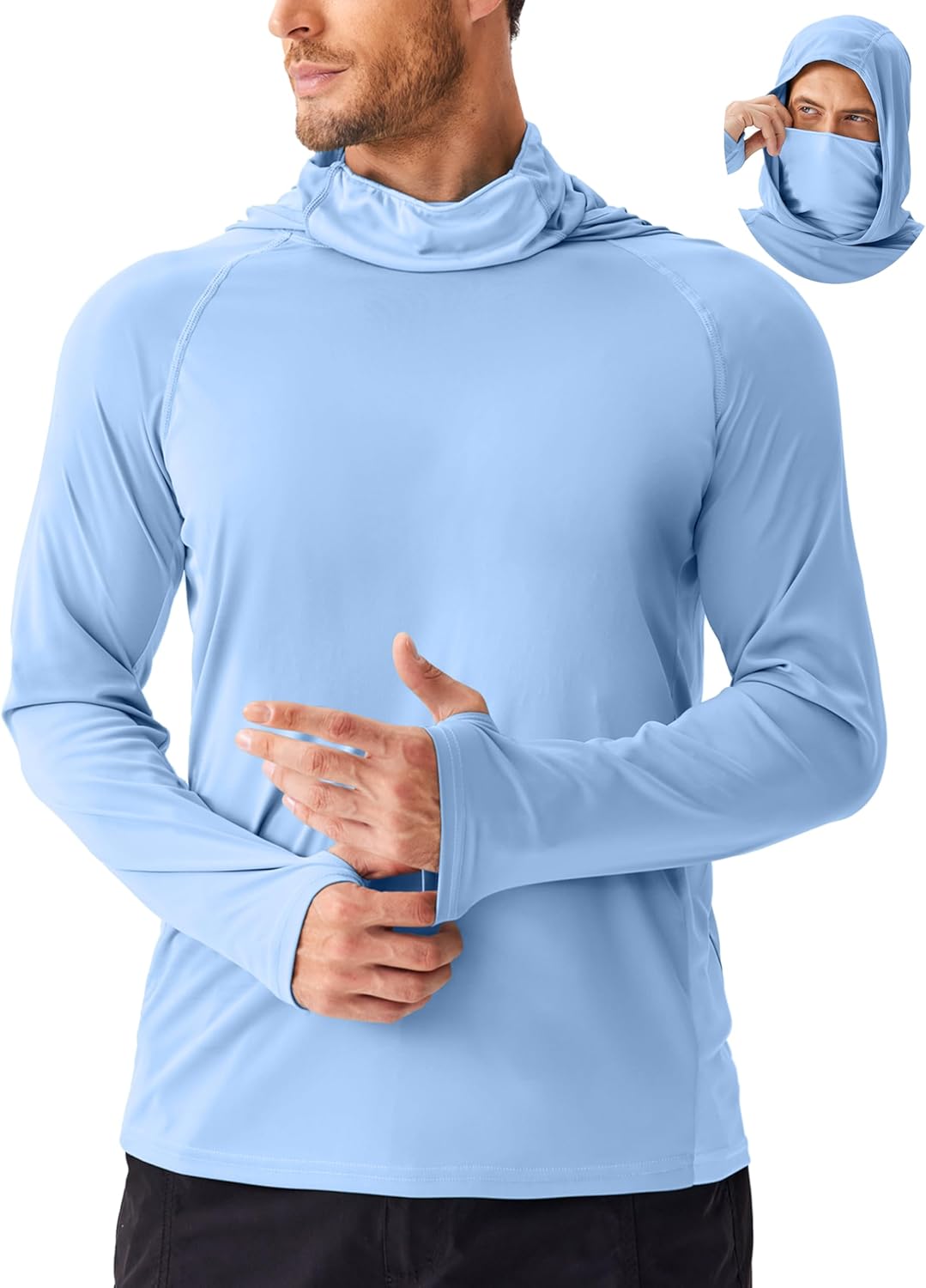 PINSPARK Men's Sun Protection Hoodie with Mask UPF 50+ UV Long Sleeve Shirt Men Rash Guard Performance Fishing Hiking Shirt