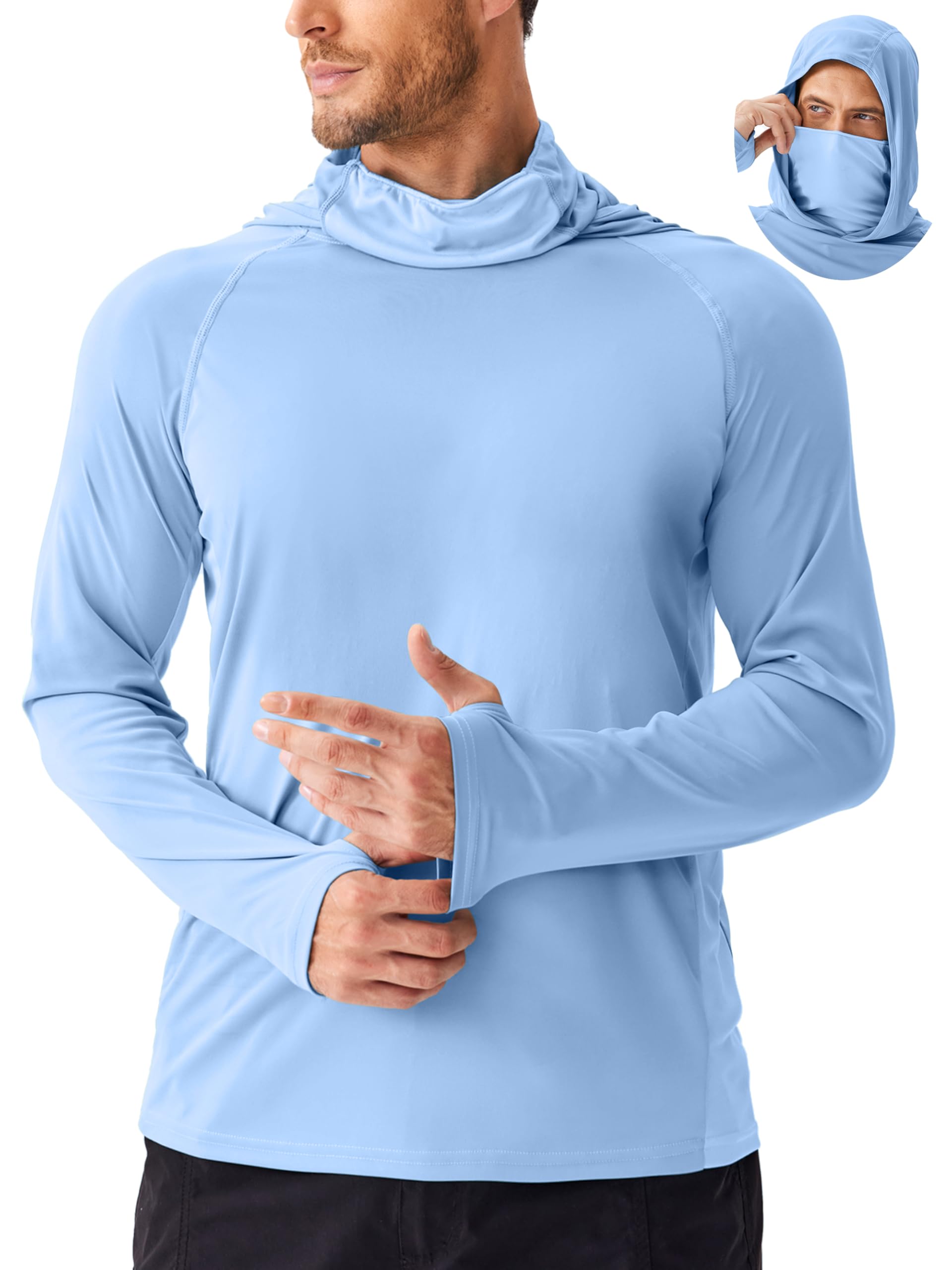 PINSPARK UPF 50+ Sun Hoodie Long Sleeve Fishing Shirts for Men with Mask