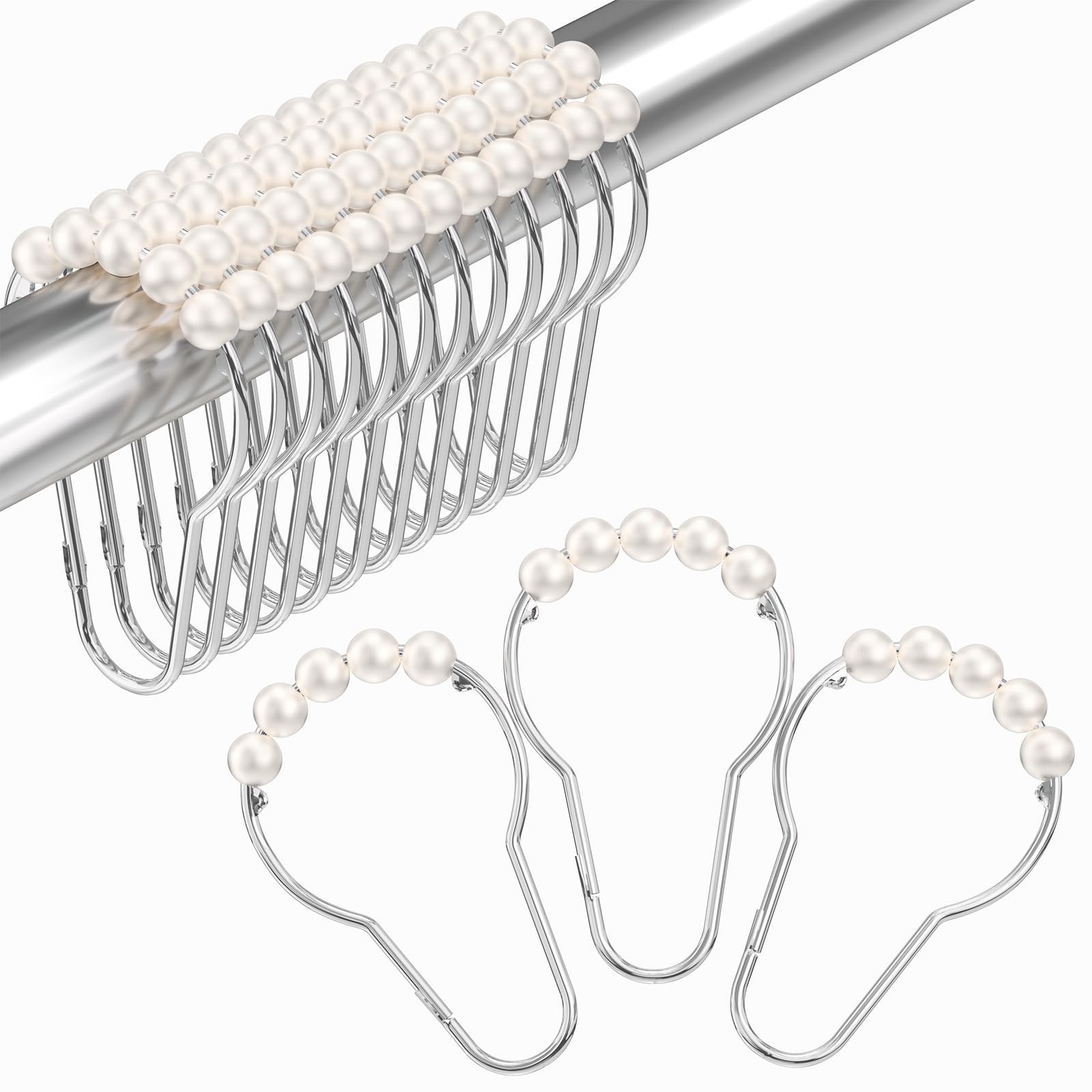 Amazer White Shower Curtain Hooks, Shower Curtain Hooks, Decorative Stainless Steel Shower Curtain Hooks for Bathroom, 12 PCS Shower Hooks for Curtain, Decorative Shower Hooks for Shower Curtain