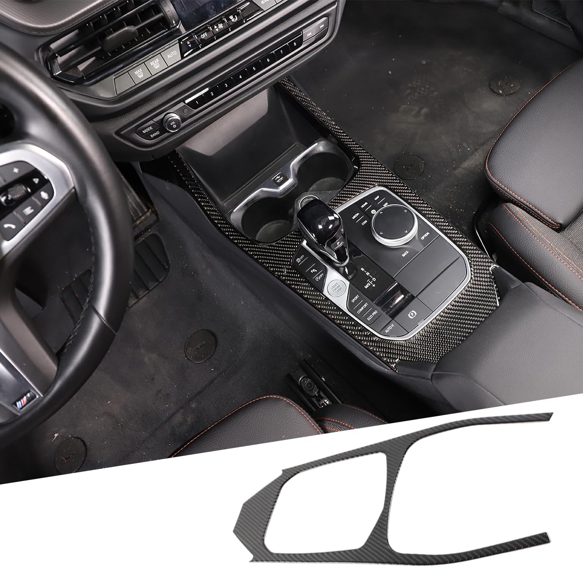 Weiche Kohlefaser-Auto-Schaltrahmen-Verkleidung für B-M-W 1er-Serie 2er-Serie F40 F44 2020–2023, Auto-Zentralbedienfeld, Rahmendekoration, Aufkleber, Autozubehör (Kohlefaser, Linkslenker)