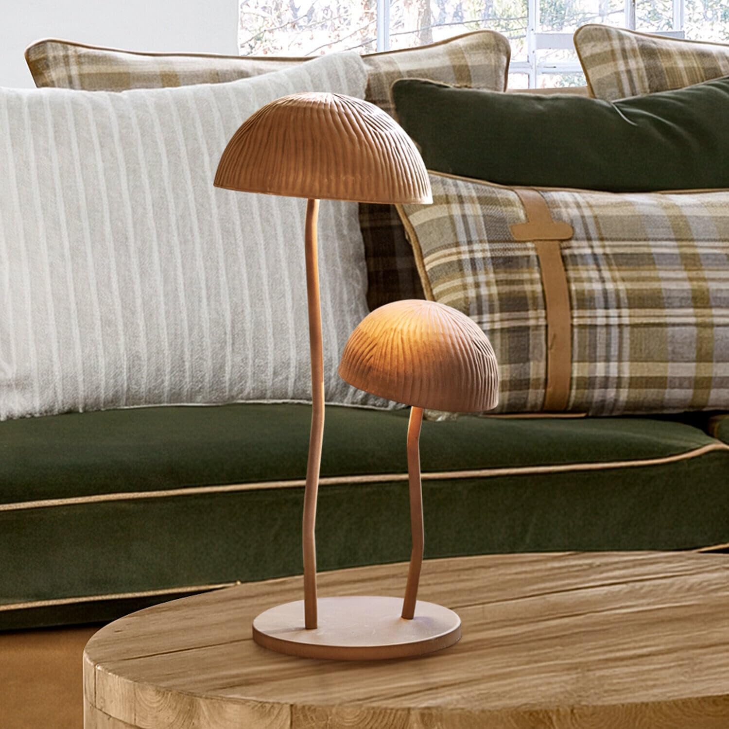 LOBERON Tischlampe Harvelle – Pilz-Design, Rillenstruktur, Braun, Rostfarbenes-Finish – Eisen, braun