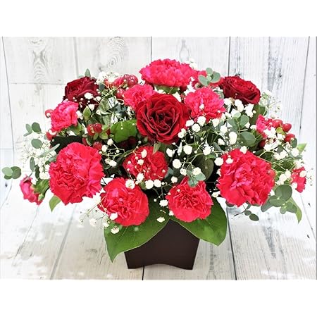 Amazon フラワー ギフト アレンジメント 生花 季節のお花 おまかせ 赤 ピンク 系 お祝い お誕生日 スタンダードサイズ フラワーアレンジメント オンライン通販