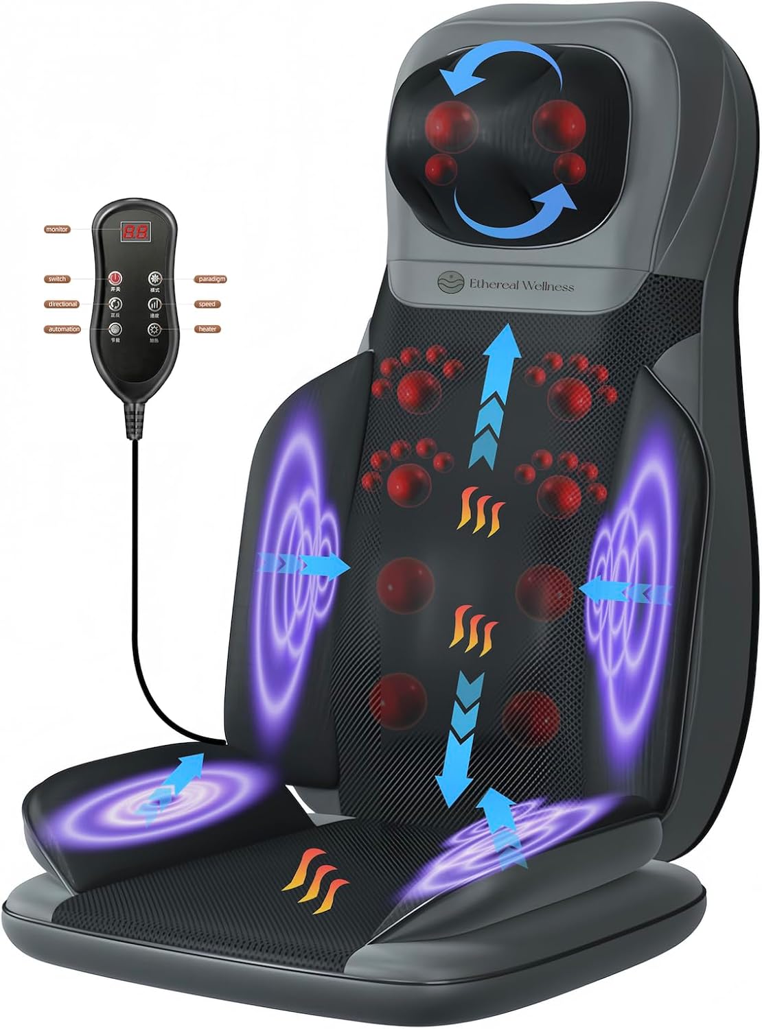 Shiatsu Massage Chair with Heat, Full Back Shiatsu & Rolling, Comfortable Massage Chair Pad for Stress Relief, Gift for her/him, Office and Home. Free car Adapter Included