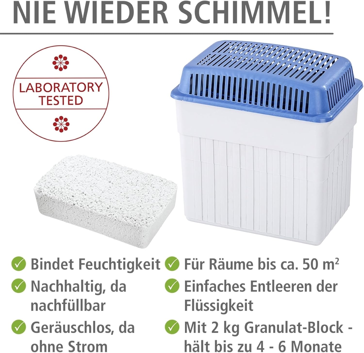 WENKO 5410120500 Humidity Killer 2 kg-Room dehumidifier, Plastic-PP, 23 x 24 x 15.5 cm, Grey