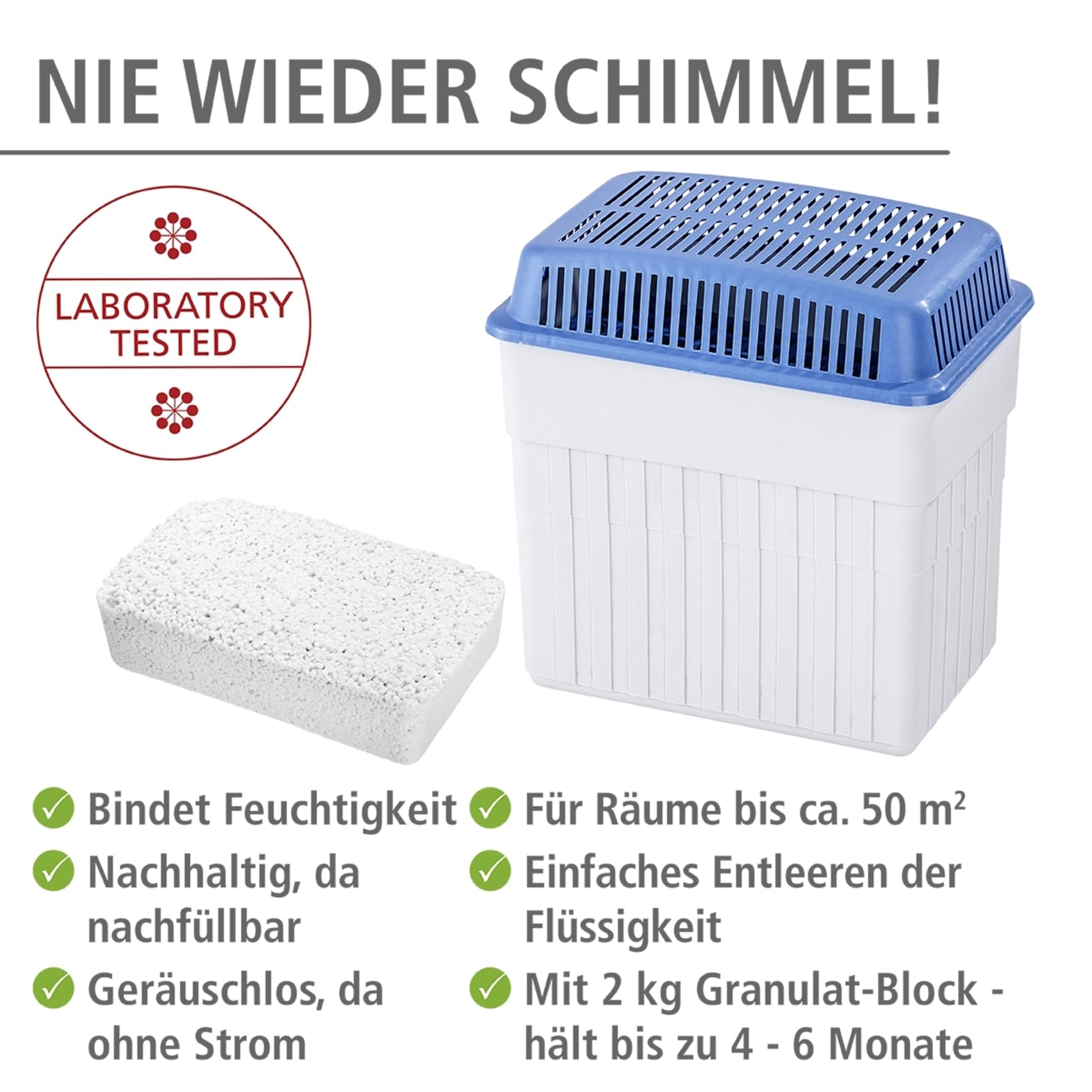 WENKO 5410120500 Humidity Killer 2 kg-Room dehumidifier, Plastic-PP, 23 x 24 x 15.5 cm, Grey