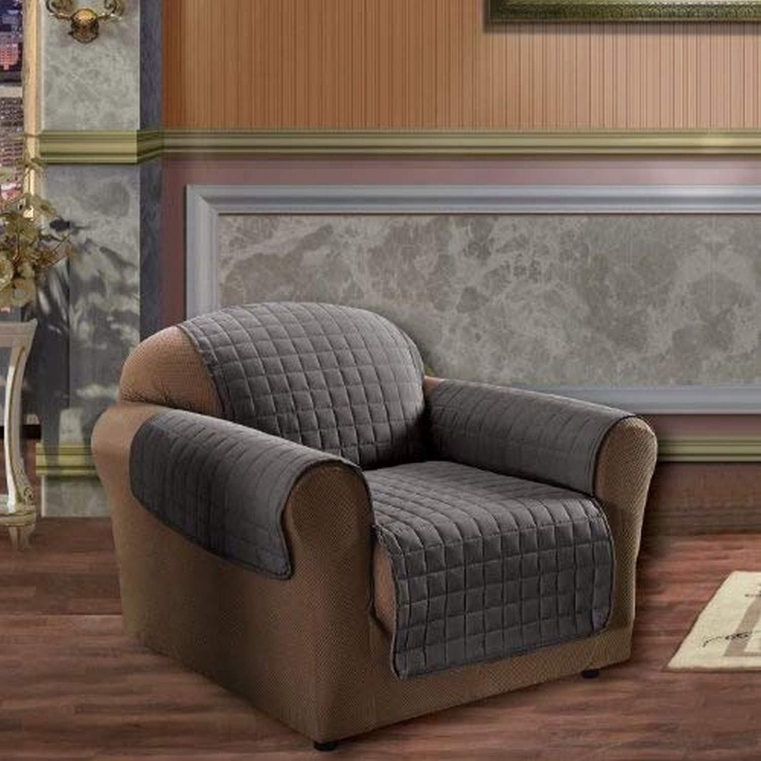Protège-fauteuil gris matelassé anti-griffes pour protéger des chiens et enfants