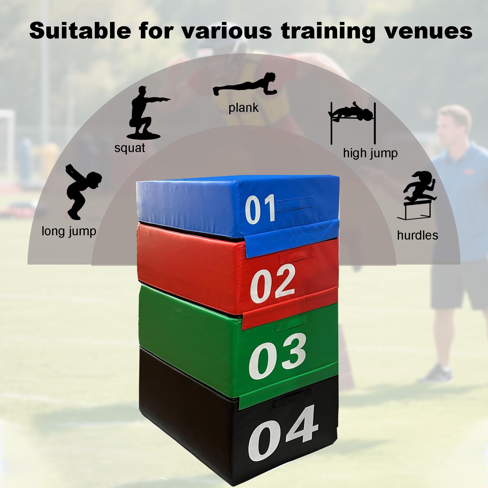 Caja de salto pliométrica – Caja de gimnasio apilable de espuma 4 en 1 para adultos, diseño antideslizante a prueba de golpes para un entrenamiento pliométrico eficaz