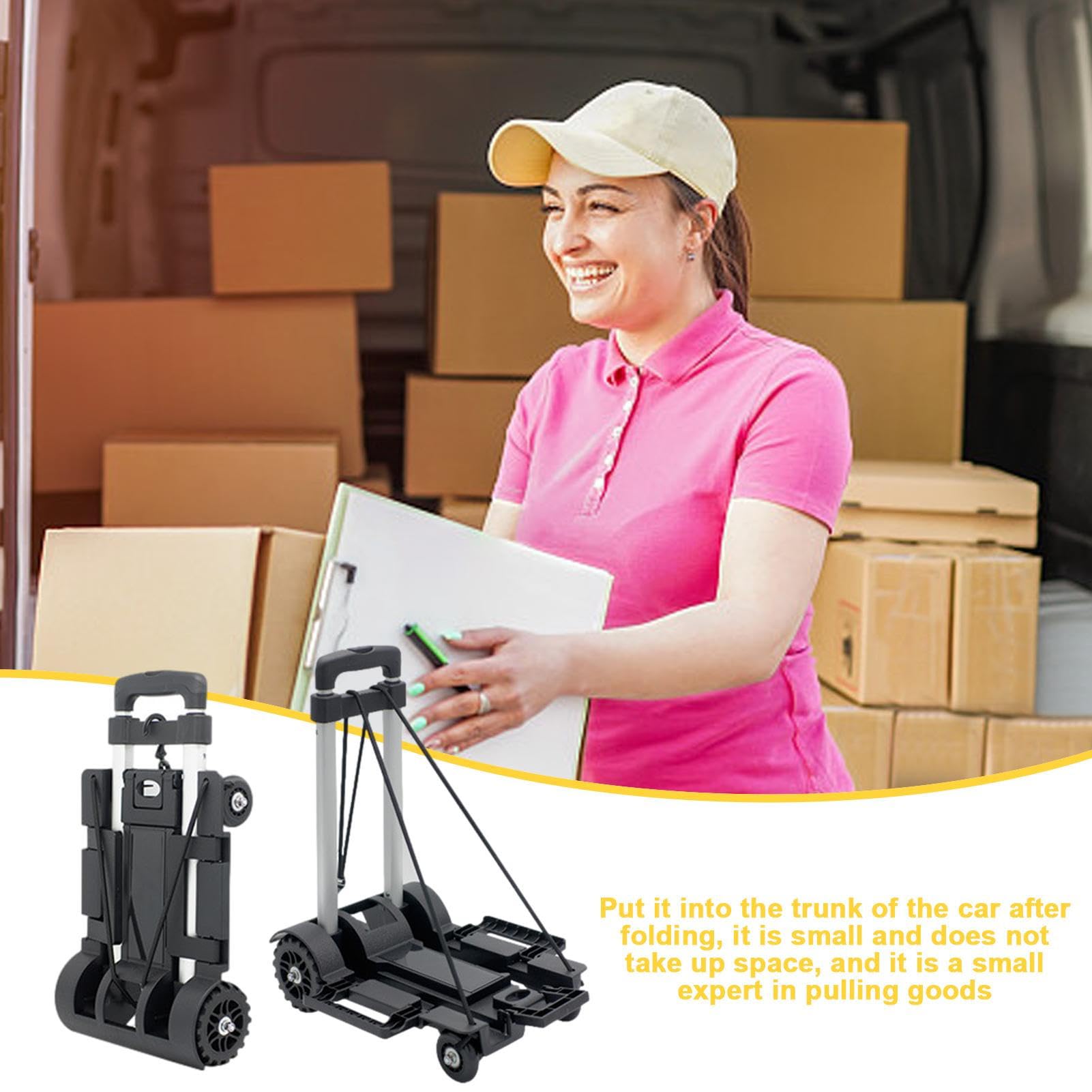 Carrello pieghevole per bagagli, portatile, in lega di alluminio, compatto | con base a ruota mini, leggero, per sedili auto, valigie, traslochi, shopping, aeroporto all'aperto