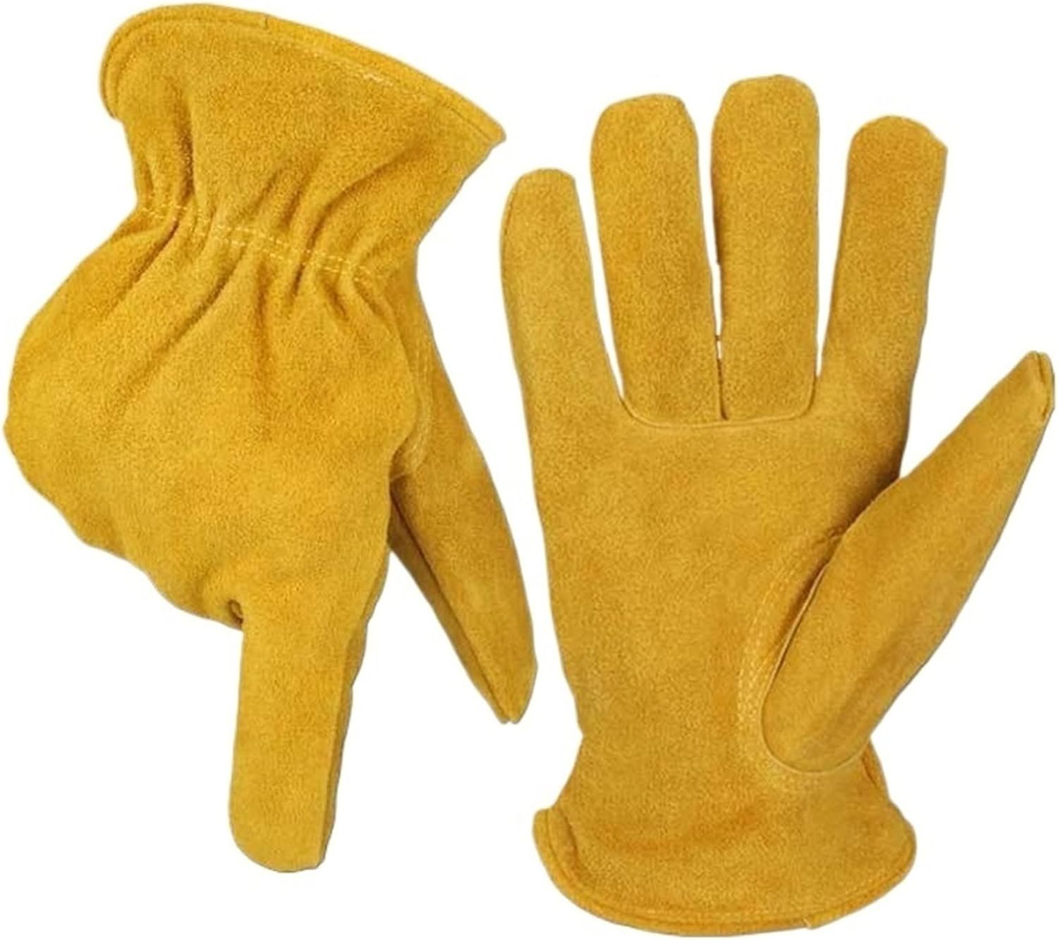 Leather Working Gloves Comfortable Breathable Gardening Gloves for Ranching Farming Gardening(Yellow,Large)