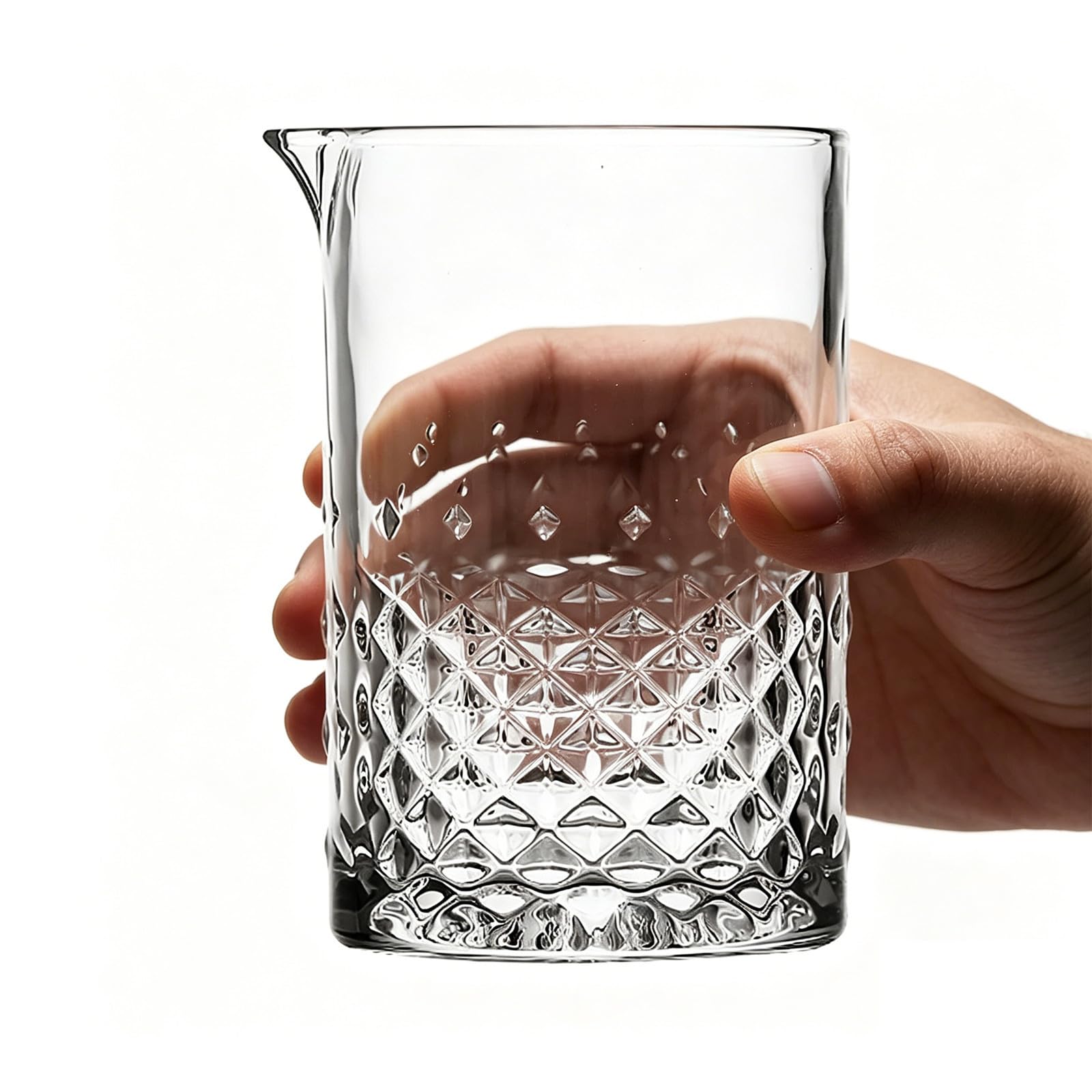 Vaso mezclador con pico de águila y base estable de cristal para coctelería