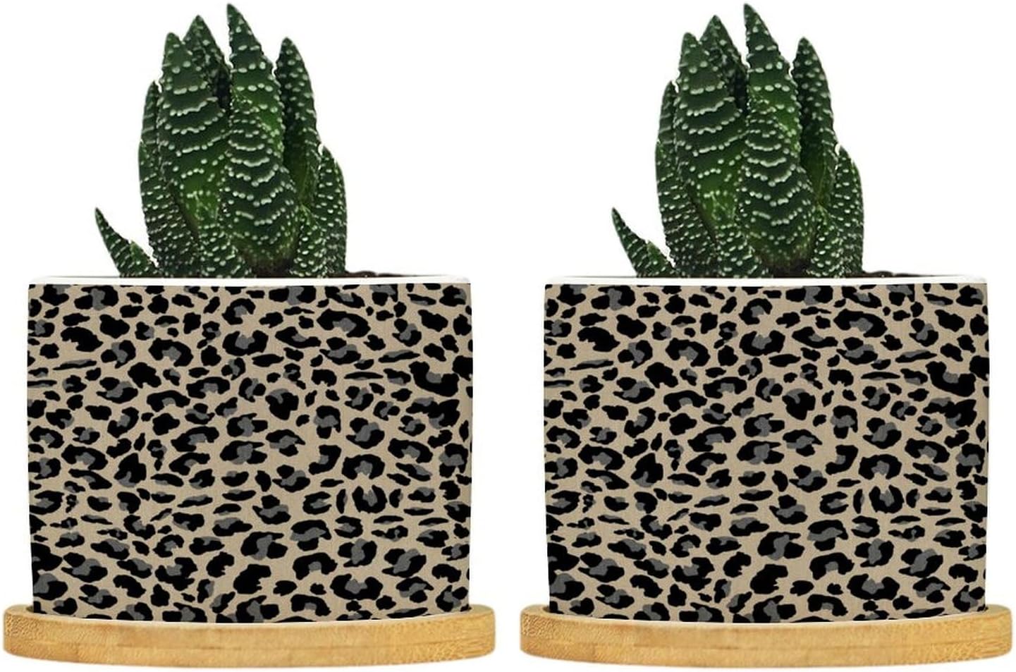 Leopard Animal Print Black and Light Brown Ceramic Planters Leopard Dot Snake Plant Live Indoor with Pot with Drainage Holes and Saucers Pot for Pots Outdoor Indoor Plants