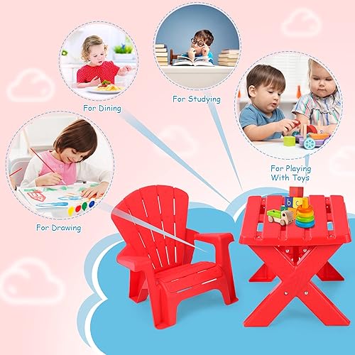 Miniatura 5 de Costzon Juego de mesa y silla para niños, mesa de actividades al aire libre y sillas Adirondack para picnic, jardín, patio, patio trasero y playa