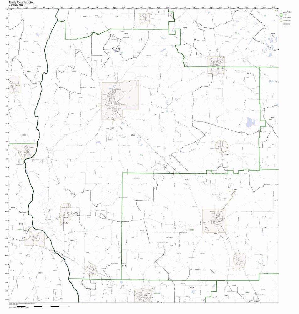 Early County, GA ZIP Code Map Not Laminated Office