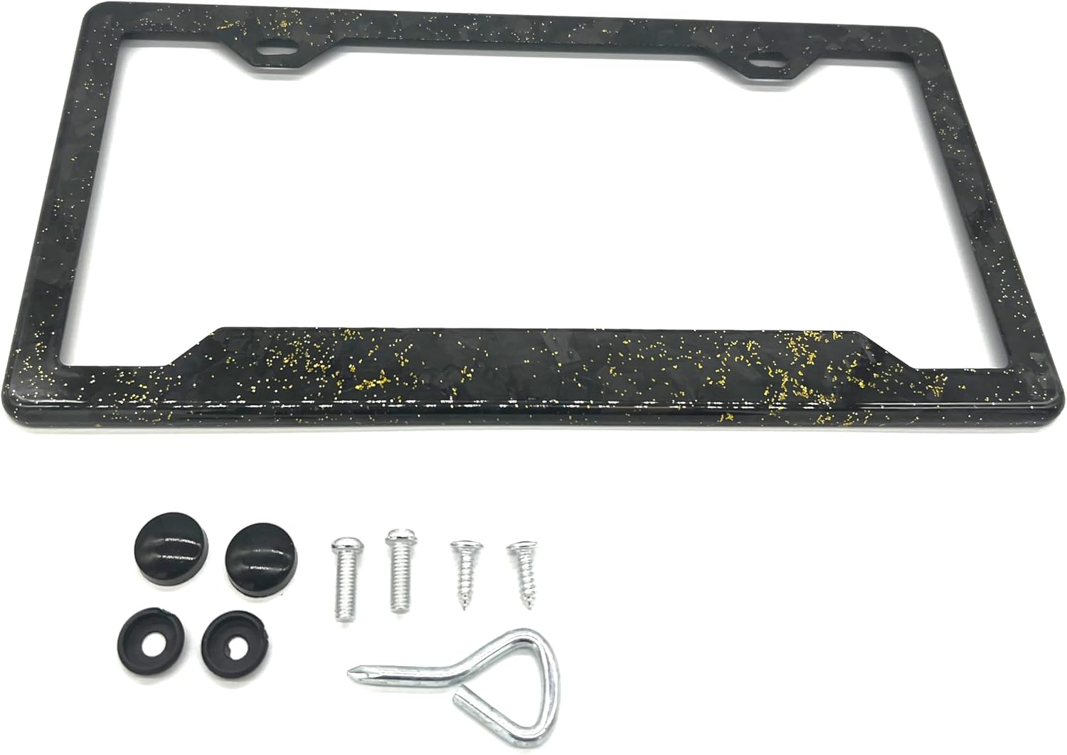 100% Real 3k Twill Weave Carbon Fiber Car License Plate Frame, UV Protection, Front Rear Universal Fit USA Canada Mexico Standard Size tag Holder (Forged with Gold Sparkles)