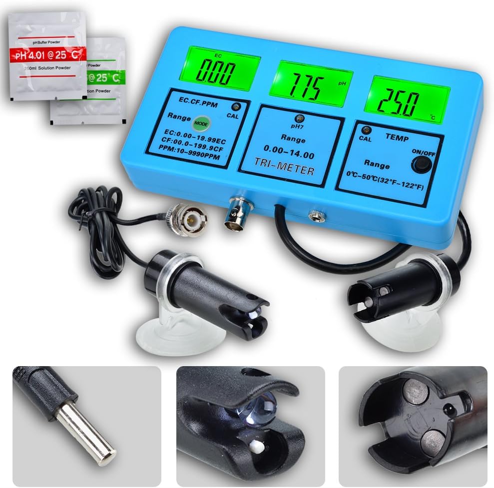 Digital 3 LCD Water Quality Tester Meter with Backlight Aquarium EC CF TDS PH Temp ˚C