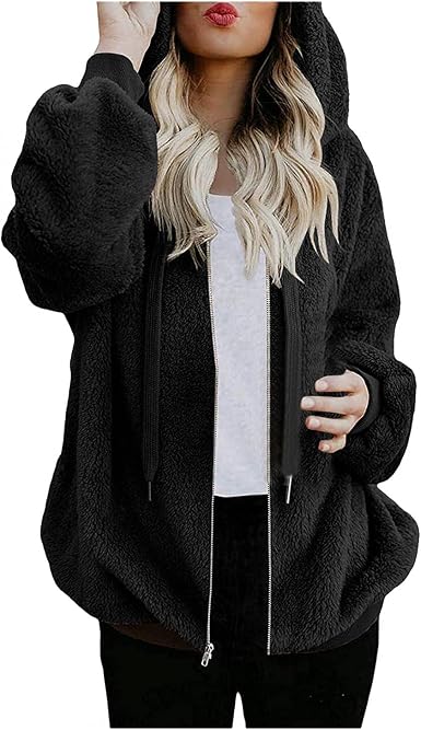 Amazon.com: POTO Sudaderas peludas para mujer, chaqueta de gran tamaño con  cremallera y capucha de sherpa de manga larga con capucha : Ropa, Zapatos y  Joyería