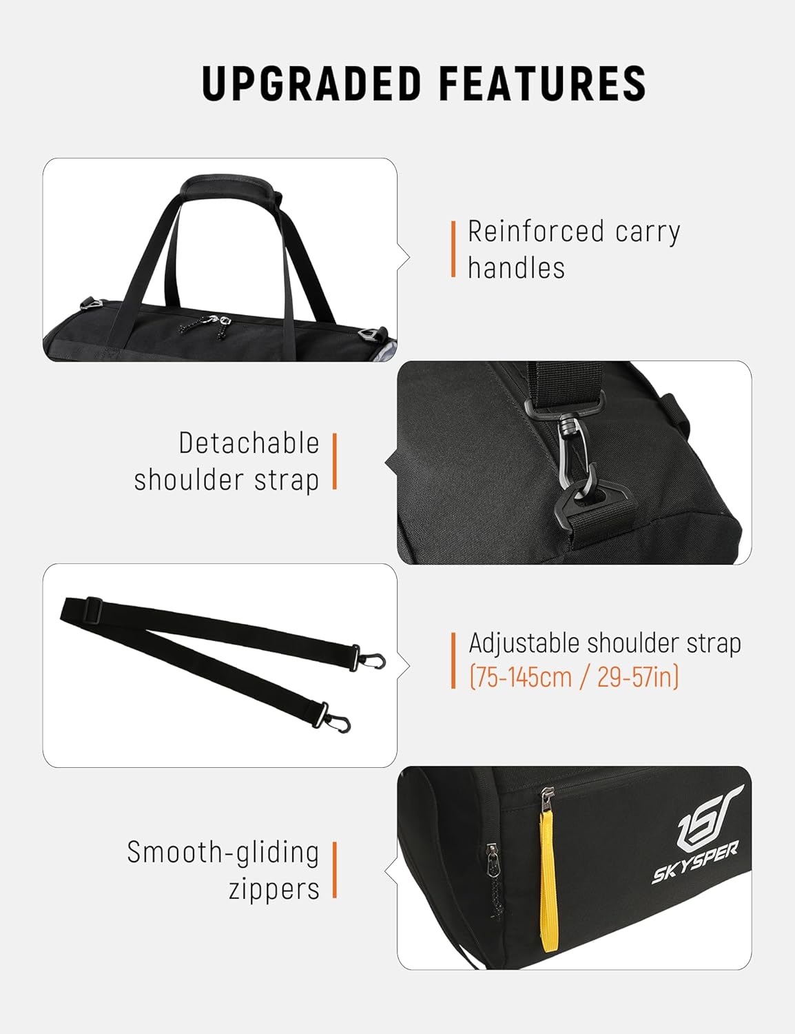 SKYSPER 30L Gym Duffel - Sports Bag Small with Wet Pocket for Sport, Travel, Fitness & Workout Men Women(Black) - Image 4