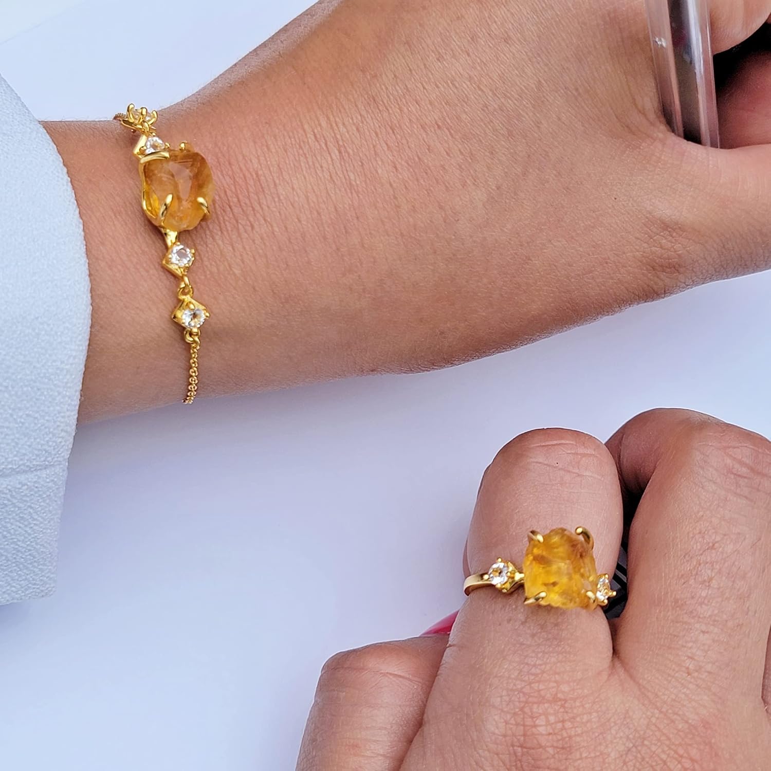 Raw Crystal Chain Bracelet Birthstone Gift for Her on Valentine Birthday Christmas Anniversary Mothers day solid sterling silver real gold plated Uniquelan Jewelry
