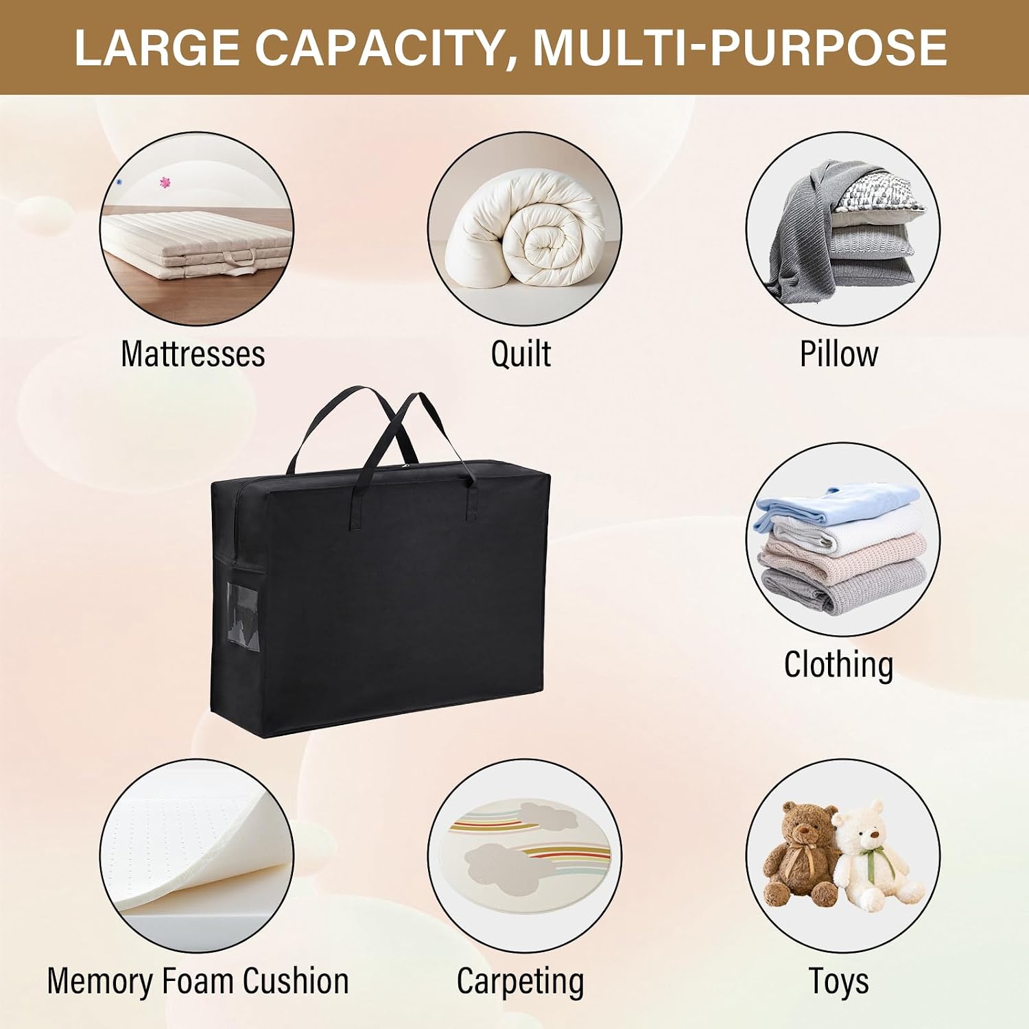 Folding Mattress Storage Bag, Carrying Case for Trifold Mattress | Durable Moving and Travel Storage Tote for 4 Inch Twin & Twin XL Folding Memory Foam Mattress,Black