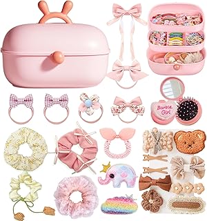 Luxureux 女の子 ヘアアクセサリーセット ヘアアクセサリー ケース 3層 キッズ 可愛い 小物入れ 3Dステッカー付き ヘアクリップ ヘアゴム 子供 おしゃれ カラフル 誕生日/クリスマス/入園式/卒園式/入学式/卒業式/子供の日/七五三/ギフト/ベビー1歳 2歳3歳4歳5歳6歳 小学生 (Cream-pink)