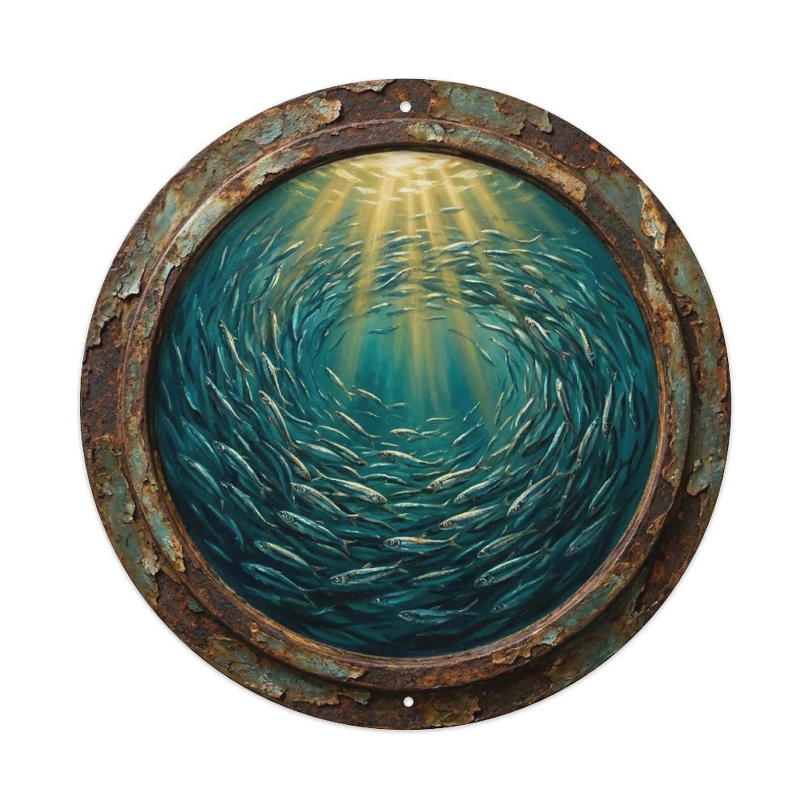 Vintage Porthole Anchovy Swirl Ship Window Under Deep Metal Tin Sign