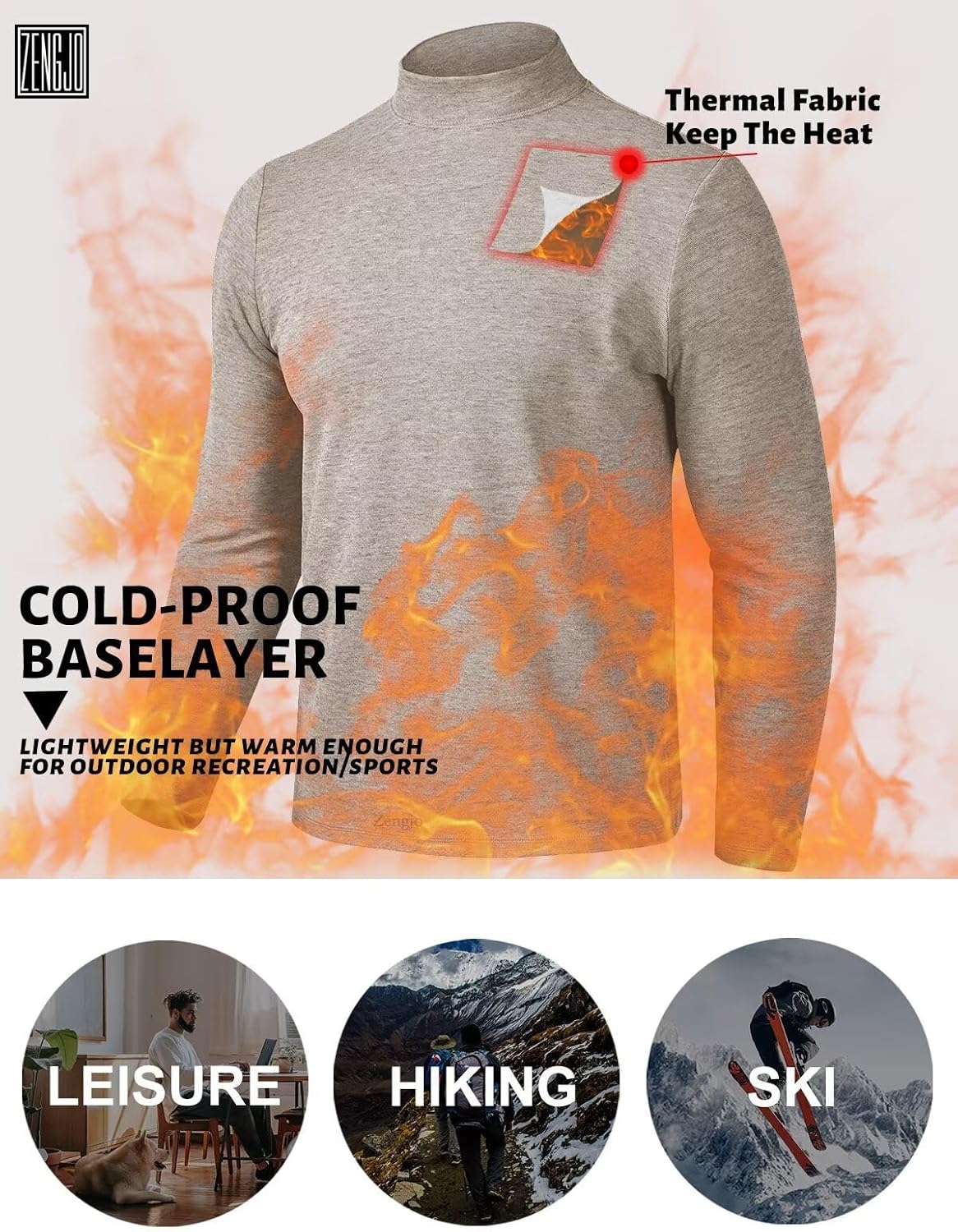 Zengjo Mock Turtleneck Thermal Undershirt Mens Long Sleeve Baselayer Shirts - Image 3