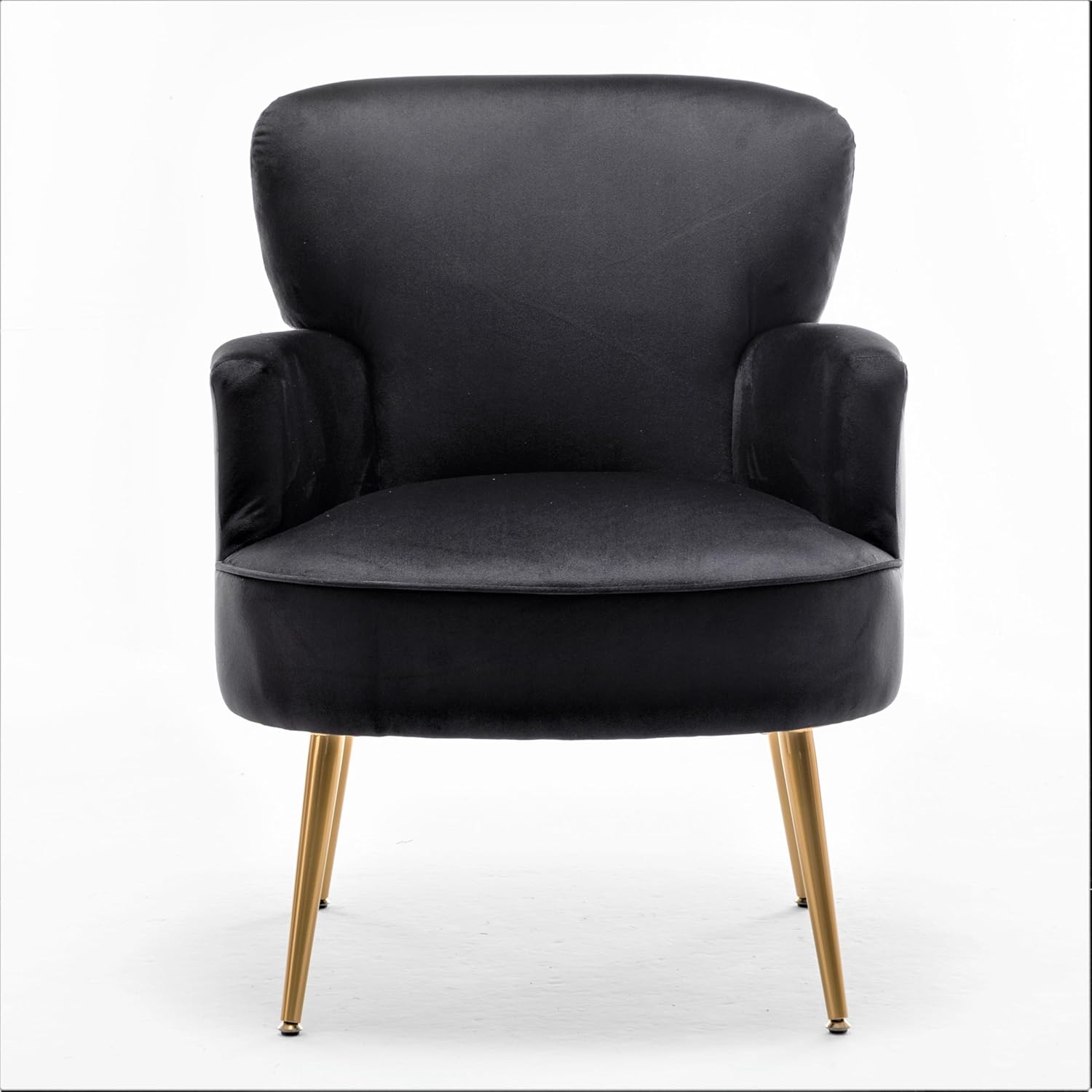 Container Furniture Direct Trendy Velvet Accent Chair with Gold Metal Legs, Upholstered Armchair for Small to Mid-Size Spaces, Modern Living Room, Bedroom, Vanity Desk and Entryway, Black