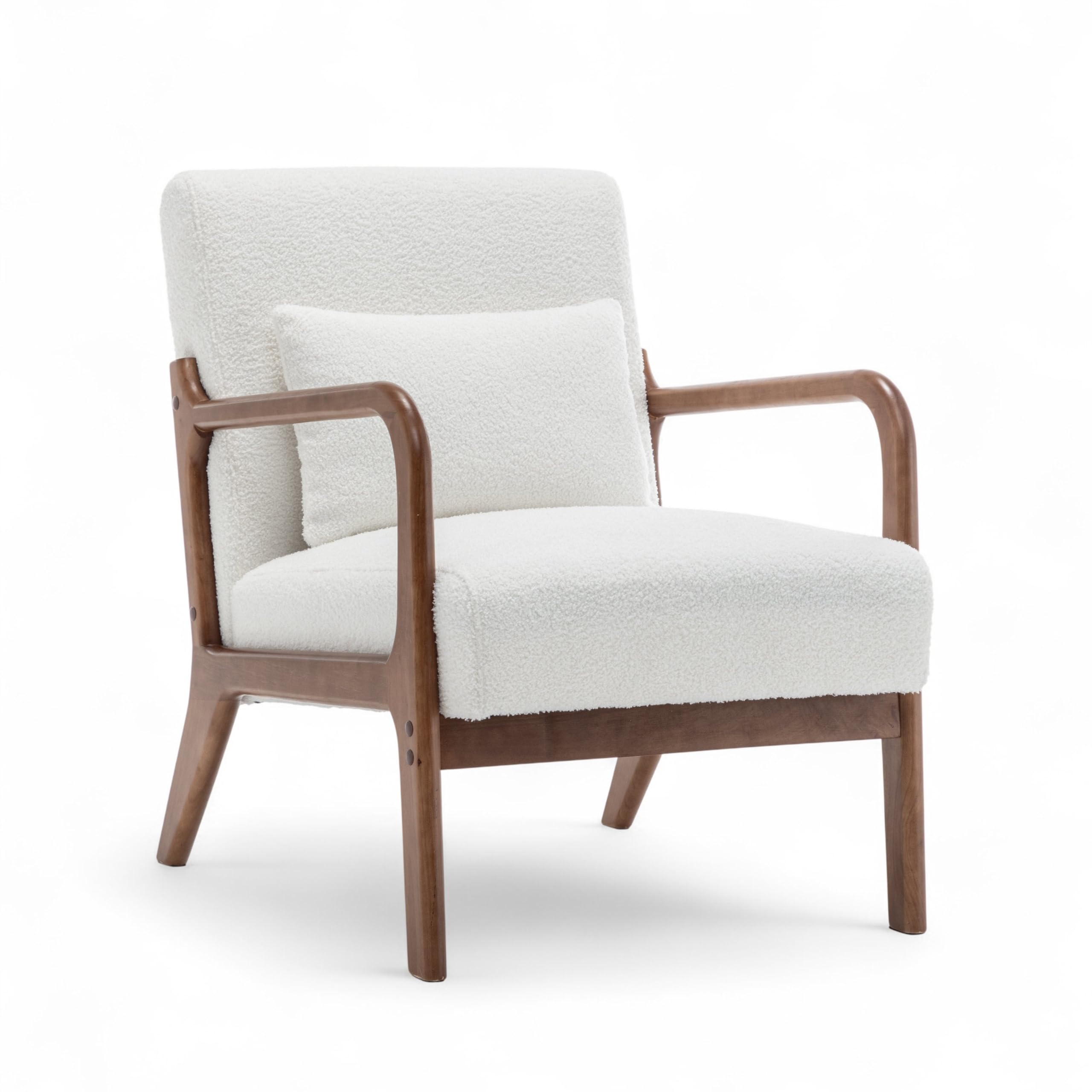 Cosy White Boucle Accent Chair for Living Room with Lumbar Cushion | Small White Teddy Armchair with Wooden Frame for Reading, Relaxing, Nursery | Solid Wood Frame & Durable Fabric - HERTFORD