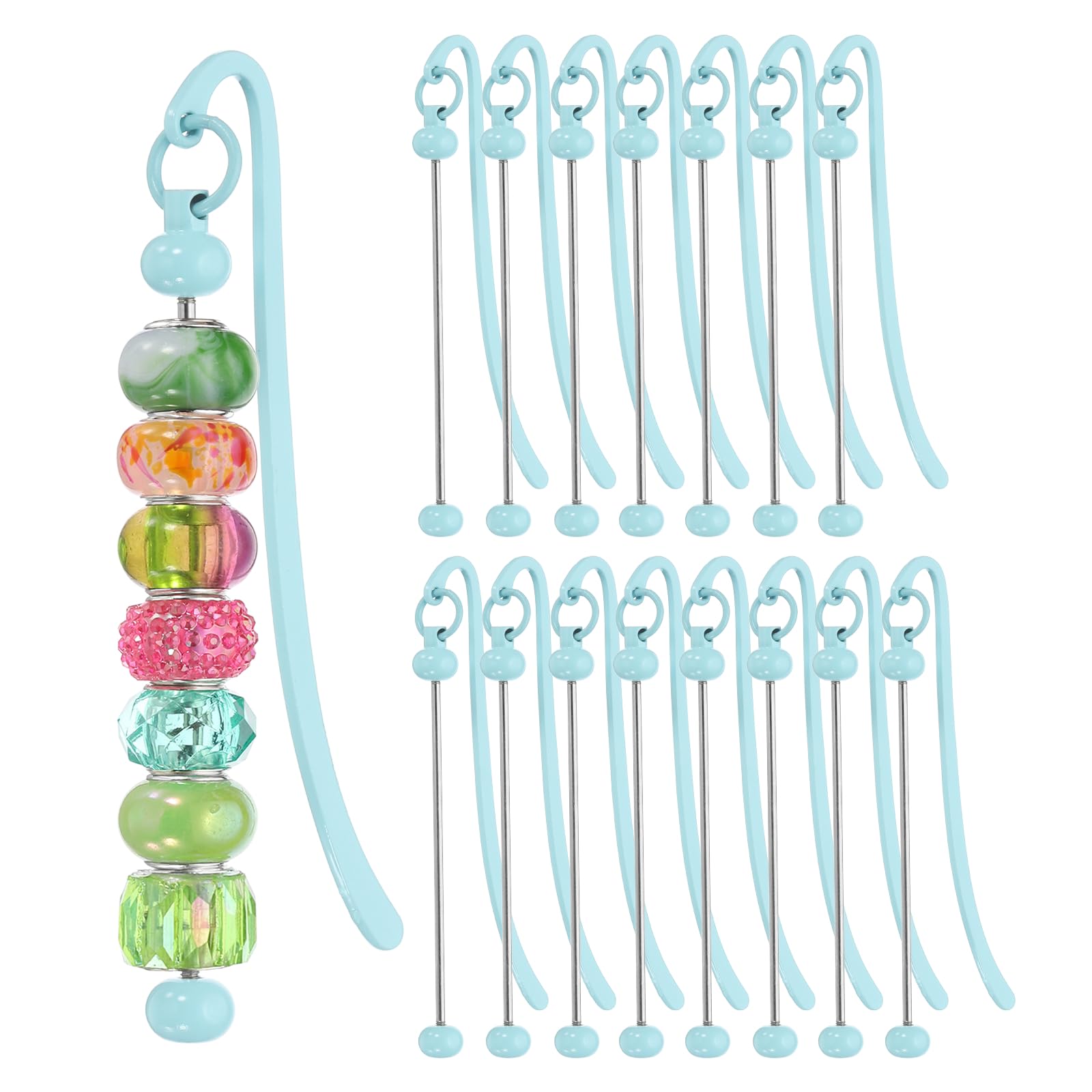 PATIKIL 16 Pcs Beadable Bookmarks, DIY Metal Blank Bar Bookmark Bead Craft Jewelry Pendant Charm Book Mark for Gift Teacher Office Supplies Home Crafts, Candy Blue