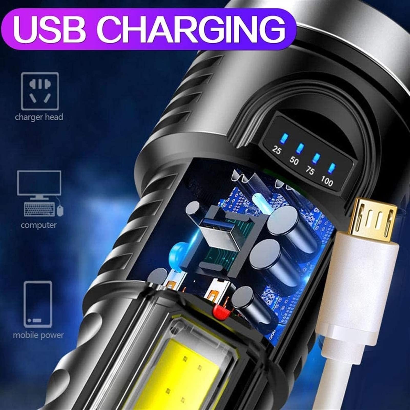 Linterna Recargable, Linterna Profesional de 1500 lúmenes Altos, batería de 1500 mAh incluida, for Senderismo, Camping y Caza