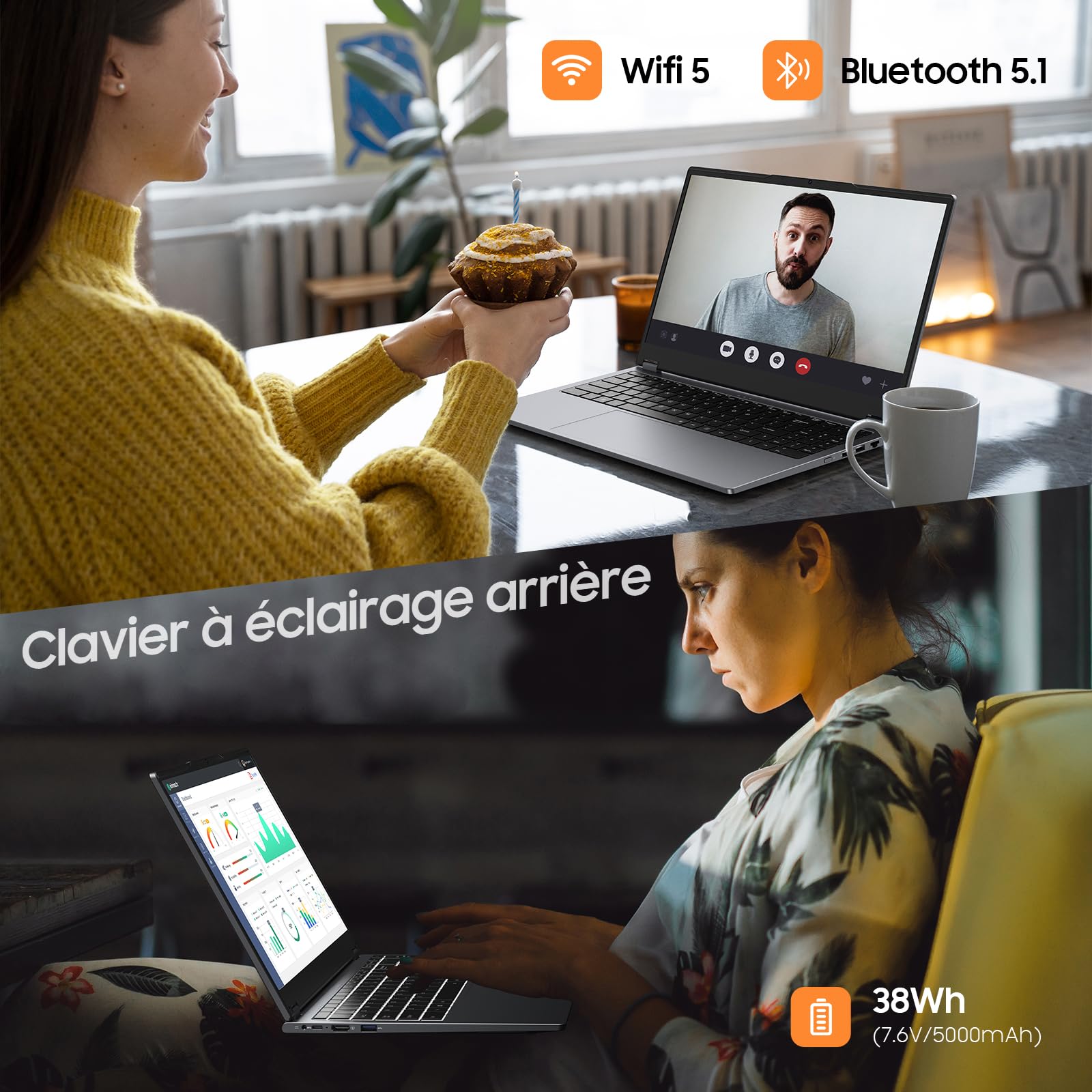 Yoga 2-en-1 Ordinateur Portable 15,6", 16 Go de RAM DDR4, 512 Go de SSD, Ryzen 3 3200U (jusqu'à 3,5 GHz) Radeon Vega 3,Écran Tactile Full HD,Wi-FI 5,BT5.1,RJ45,Clavier rétroéclairé