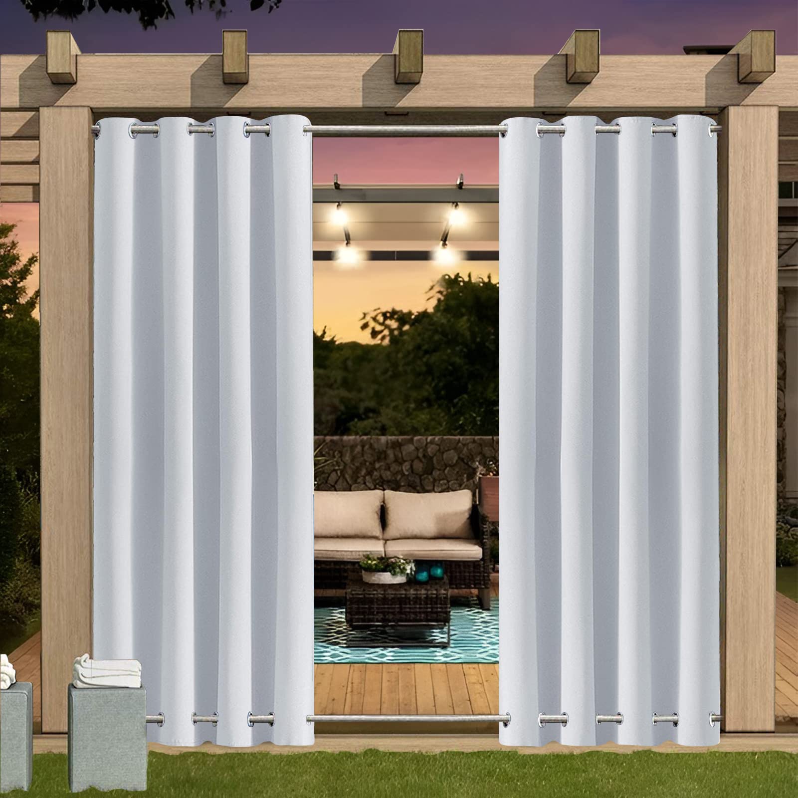 Outdoor Curtain Waterproof with Grommet (Top and Bottom), 1pcs Insulated Pergola Curtains, 24 Colors Outdoor Curtains, Insulated Privacy Outdoor Curtains for Pergola, Balcony, Garden, B355xH241CM