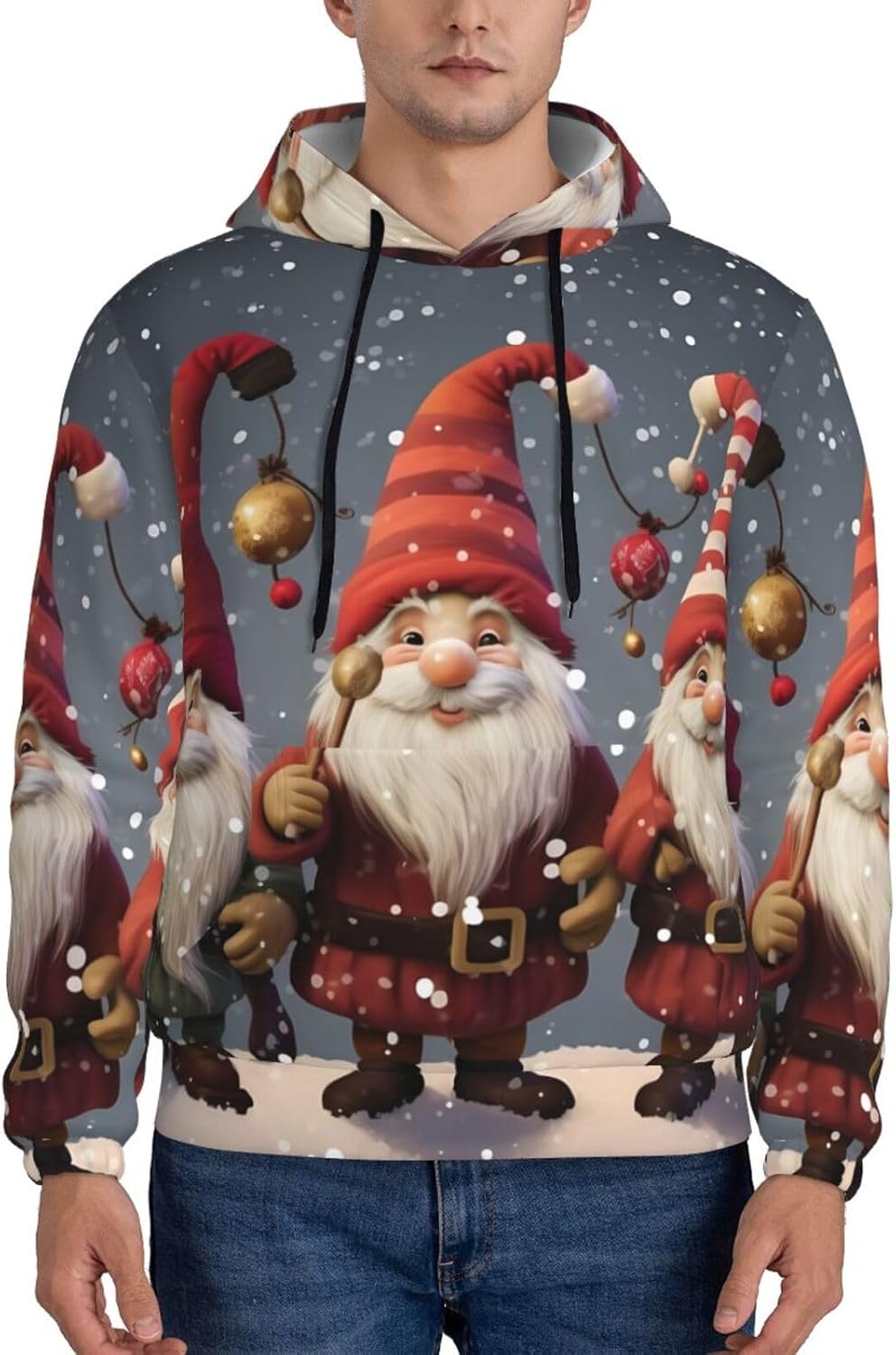Christmas Gnomes Print Men'S Hoodie Novelty Hoodies 3d Printed Hooded Black