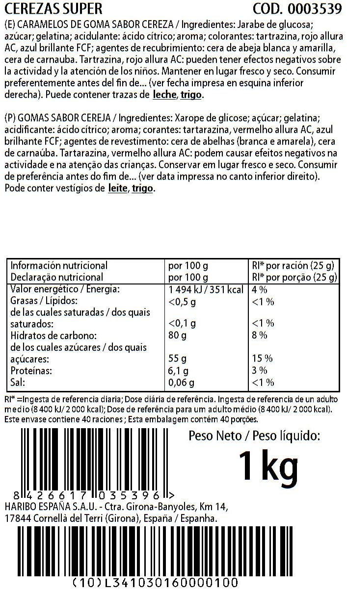 Haribo - Super cerises - Bonbon Gélifié - 1 kg