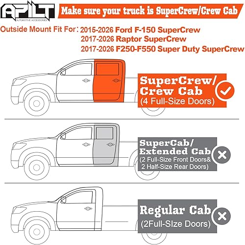 Miniatura 3 de Protectores de lluvia de montaje exterior para Ford F-150 SuperCrew 2015-2025 y RaptorF-250F-350F-450F-550 Super Duty SuperCrew 2017-2025, juego de