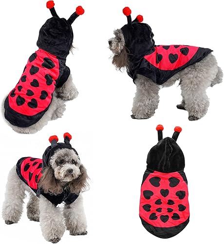Yoption Disfraz de mariquita para perro, gato, mascota, cachorro, Halloween, Navidad, divertido disfraz de cosplay con capucha (XL)