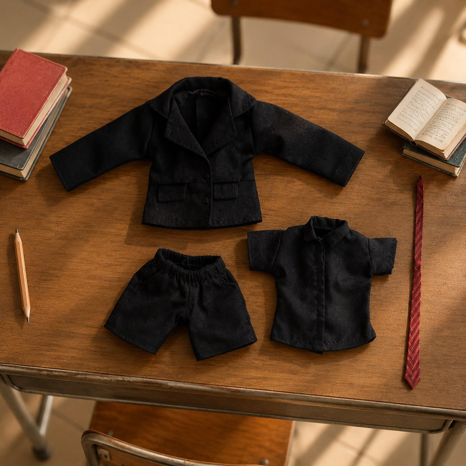 Puppenkleidung Im Maßstab 1:12 – Anzug, Outfit, Modedekoration, Puppen Selber Machen, Geschenk für Kleine Mädchen, Mantel, Hemd, Hose, Kostüm, Schwarz