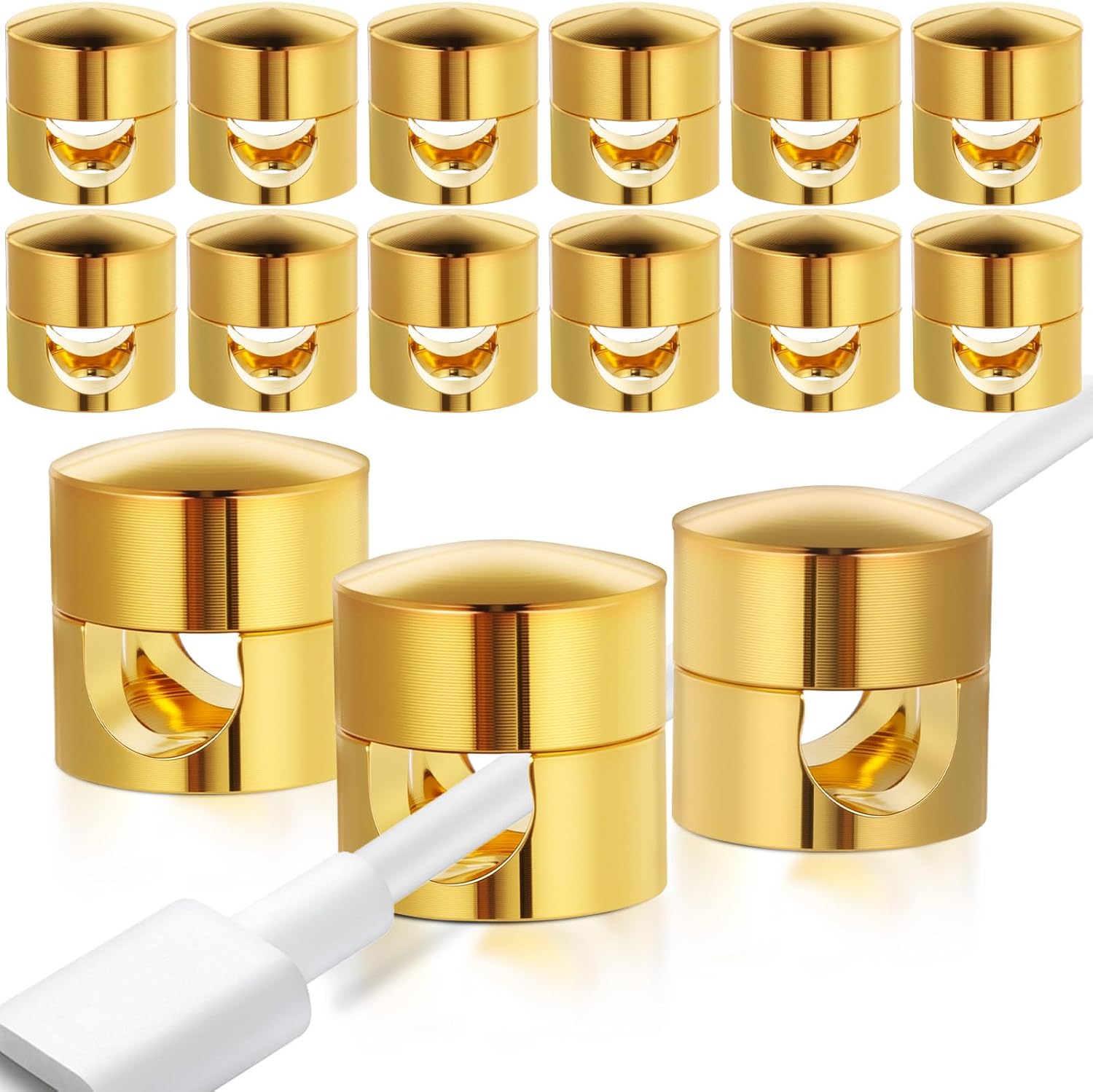 EBOOT 12 Pcs Gold Cord Holder for Nightstand,Metal Aluminum Phone Holder,Adhesive Adjustable 2-in-1 Cord Clips,Cable Management Wire Organizers for Desktop,Nightstand,Home,Office,Wall