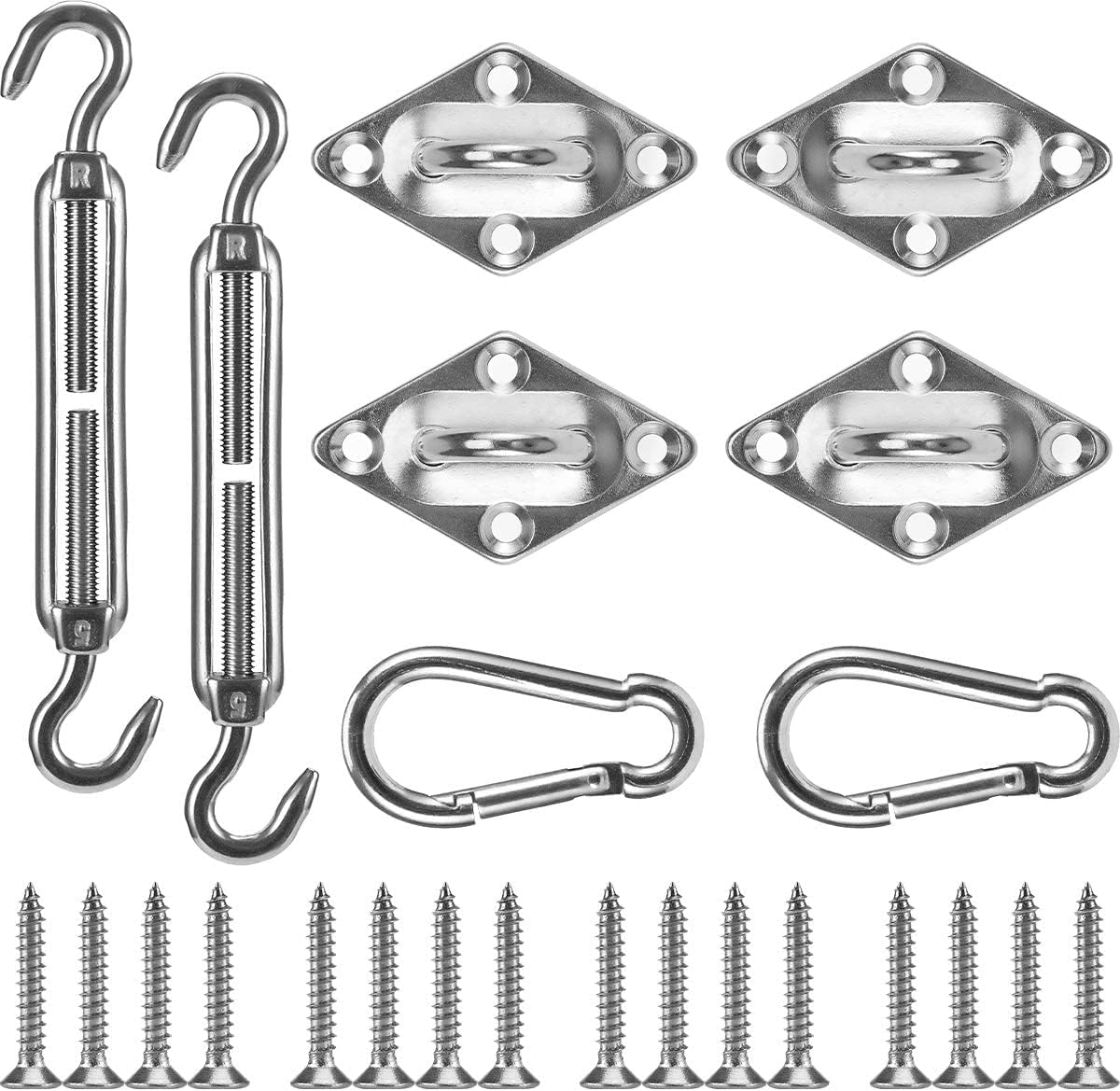 SYOSI Shade Sail Hardware Kit 24pcs, 304 Stainless Steel Sunshades Canopy Installation Kit for Install Rectangle & Triangle Shade Sails Deck Garden Lawn Patio Outdoor Metal Sail Shade Hardware (6')