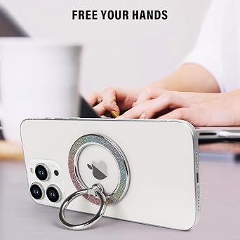 Guppy Magnetic Phone Ring Holder, Glitter Magnet Finger Ring Grip Stand Holder 360 Rotation with Cell Phone Ring Stand, Compatible with MagSafe for iPhone Duo 18 Pro Max 17 16 15 14 13 12 All-Colored