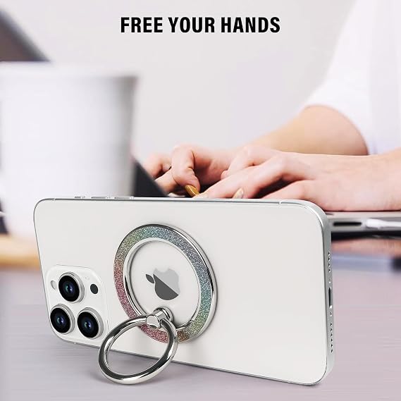 Guppy Magnetic Phone Ring Holder, Glitter Magnet Finger Ring Grip Stand Holder 360 Rotation with Cell Phone Ring Stand, Compatible with MagSafe for iPhone Duo 18 Pro Max 17 16 15 14 13 12 All-Colored