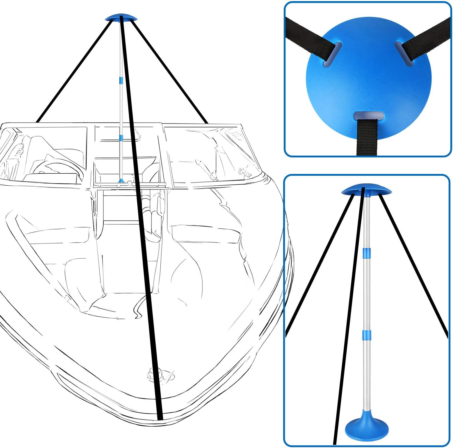 i COVERBoat Support Pole System-Height Adjustable Aluminum Telescoping Pole and Webbing Strap Prevent Water from Sagging